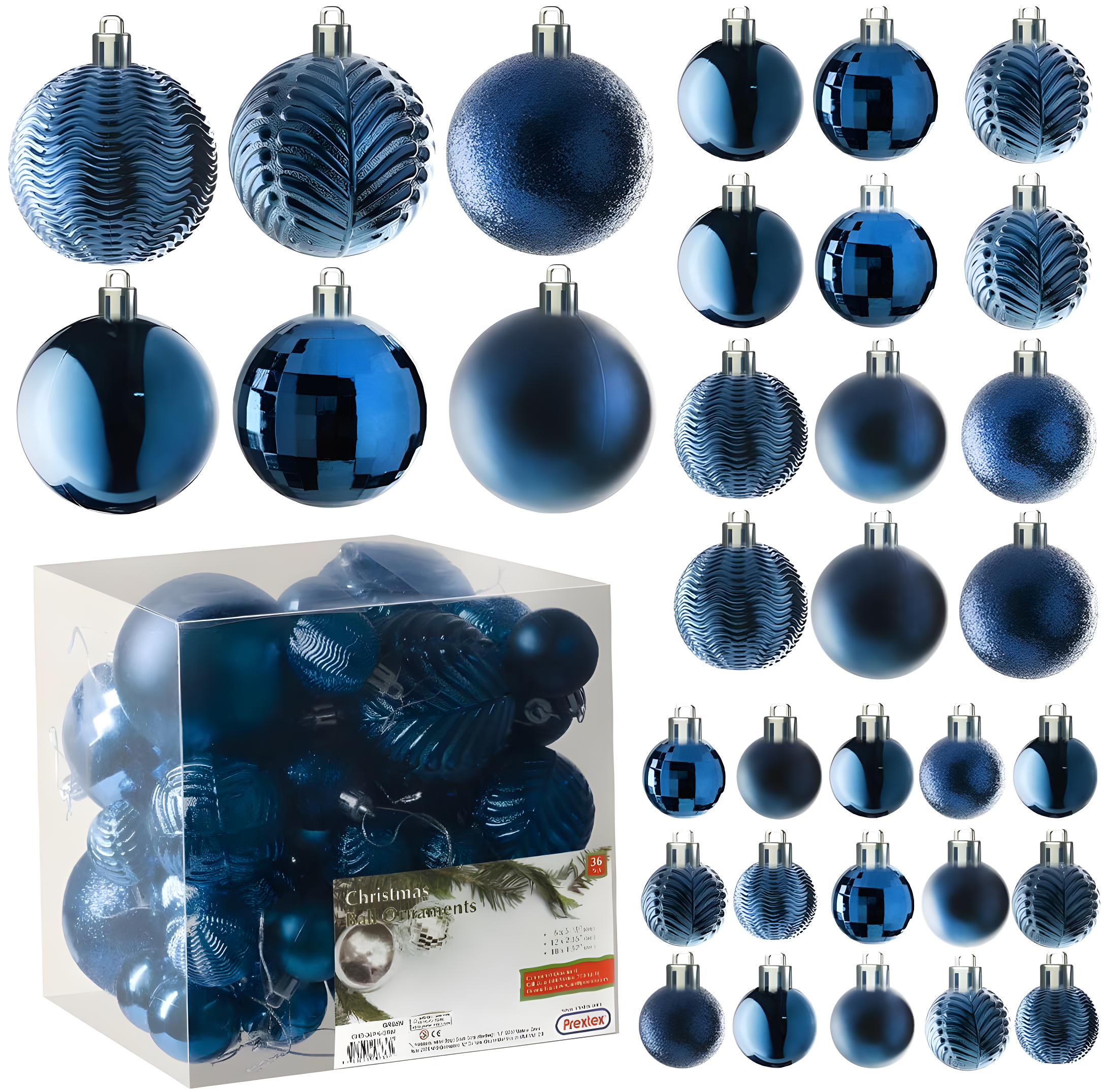 Hxoliqit,36Pcs Christmas Ornaments For Xmas Tree Plastic Mini Shatterproof Hanging Kit Wedding Party,Blue,Wreaths For Front Door