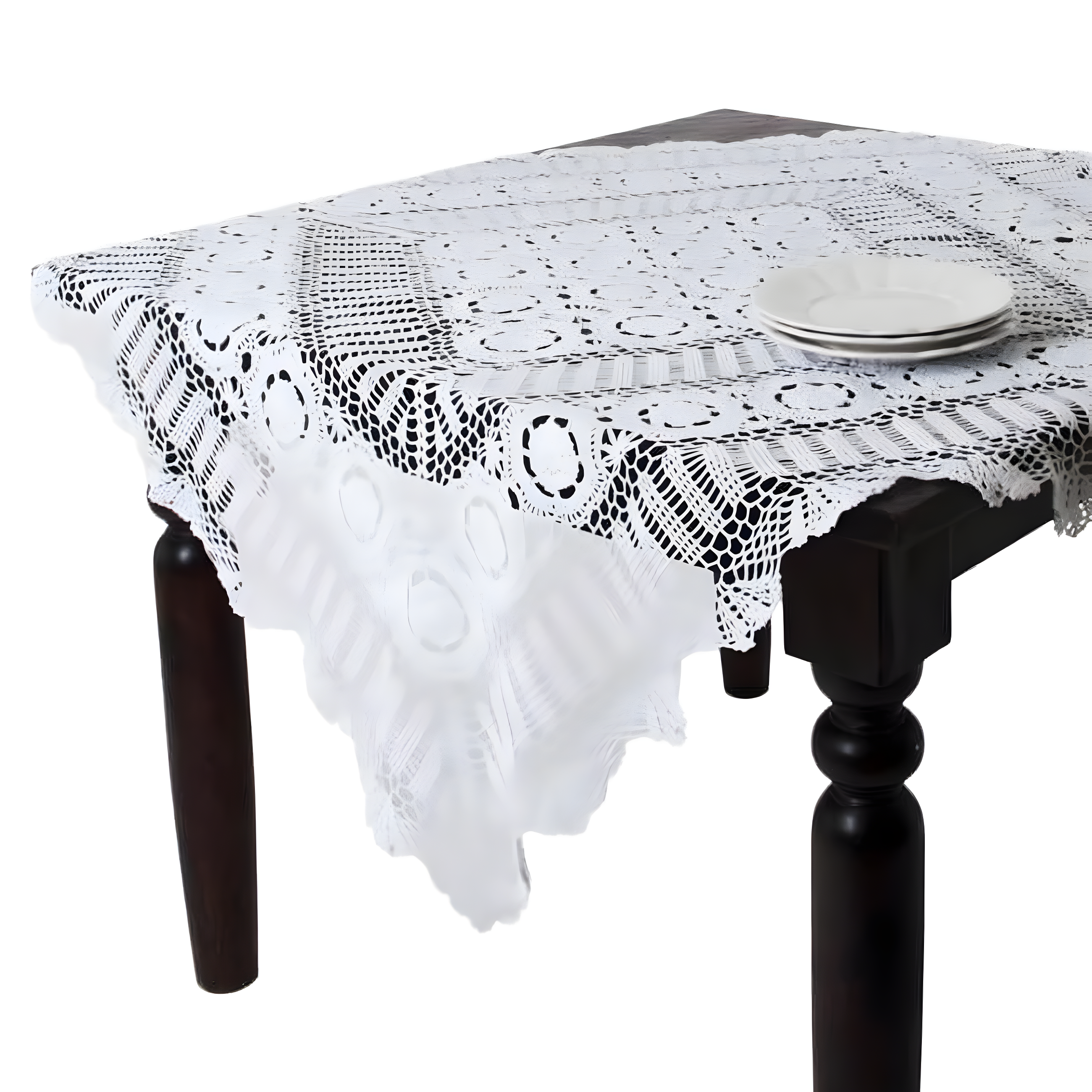 Saro Lifestyle Handmade Crochet Cotton Lace Table Linens, White, 54" x 54"
