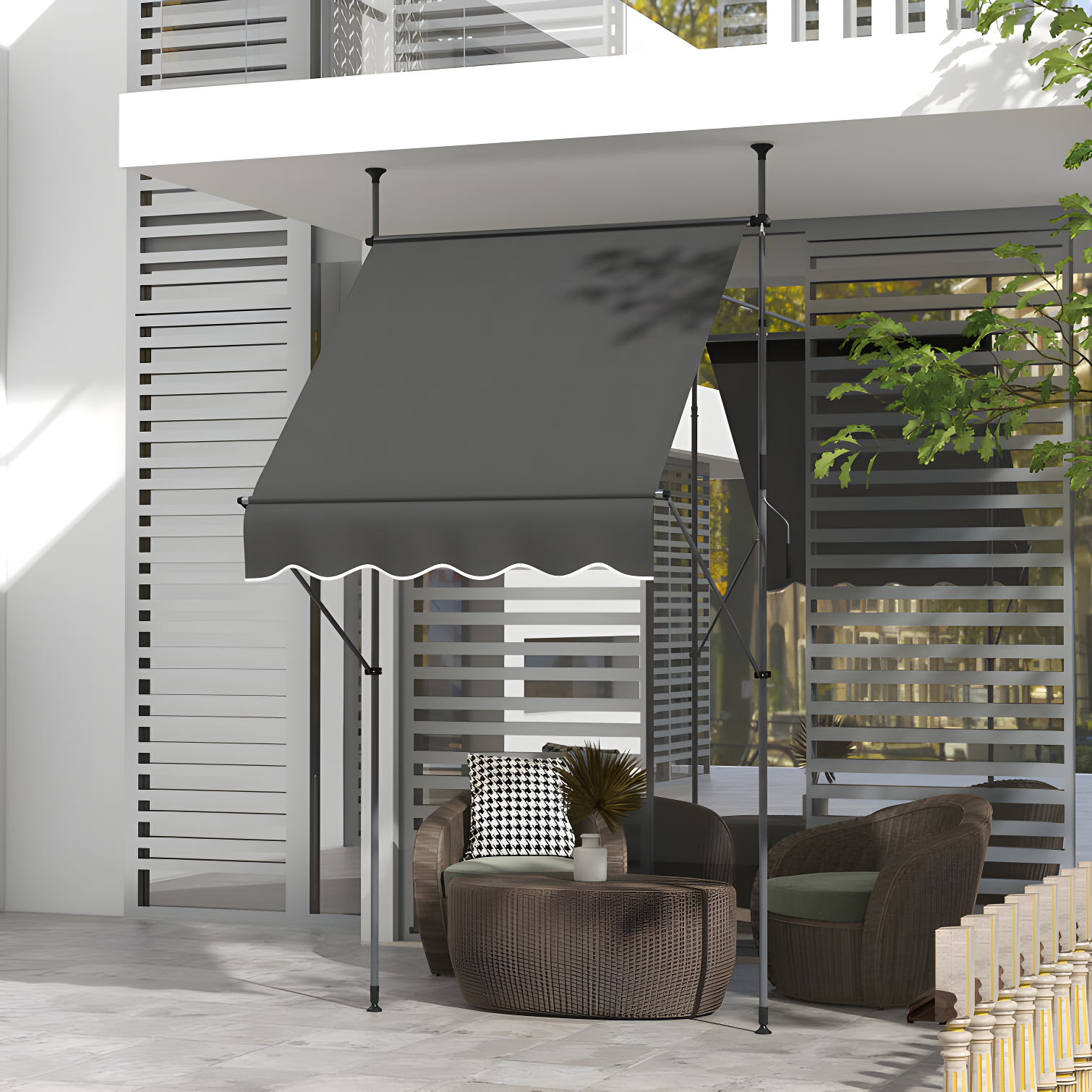 Outsunny D Polyester Cover Retractable Patio Awning