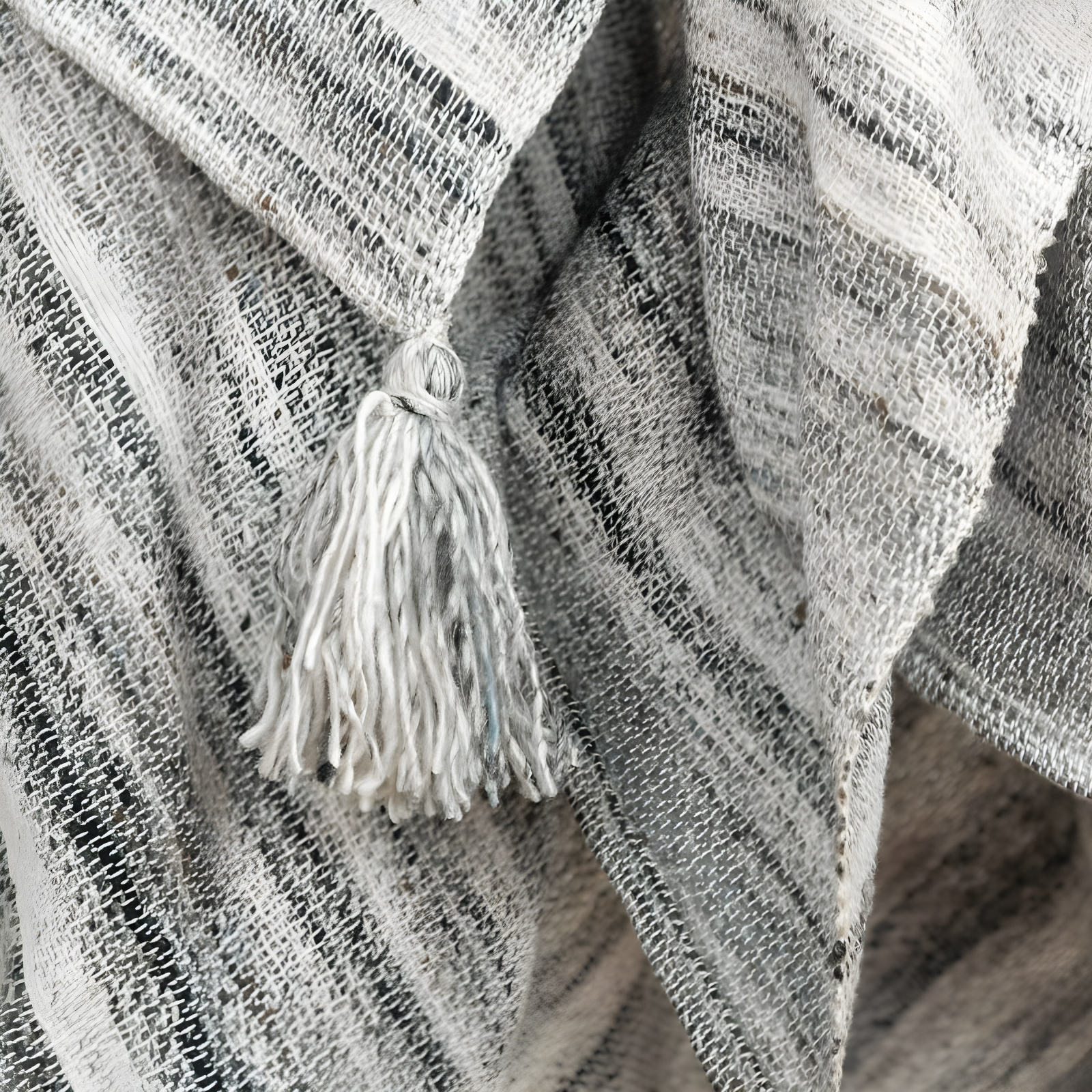 Rizzy Home 50"x60" Striped Throw Blanket Light Gray: Woven Polyester, Fringe Detail, Machine Washable