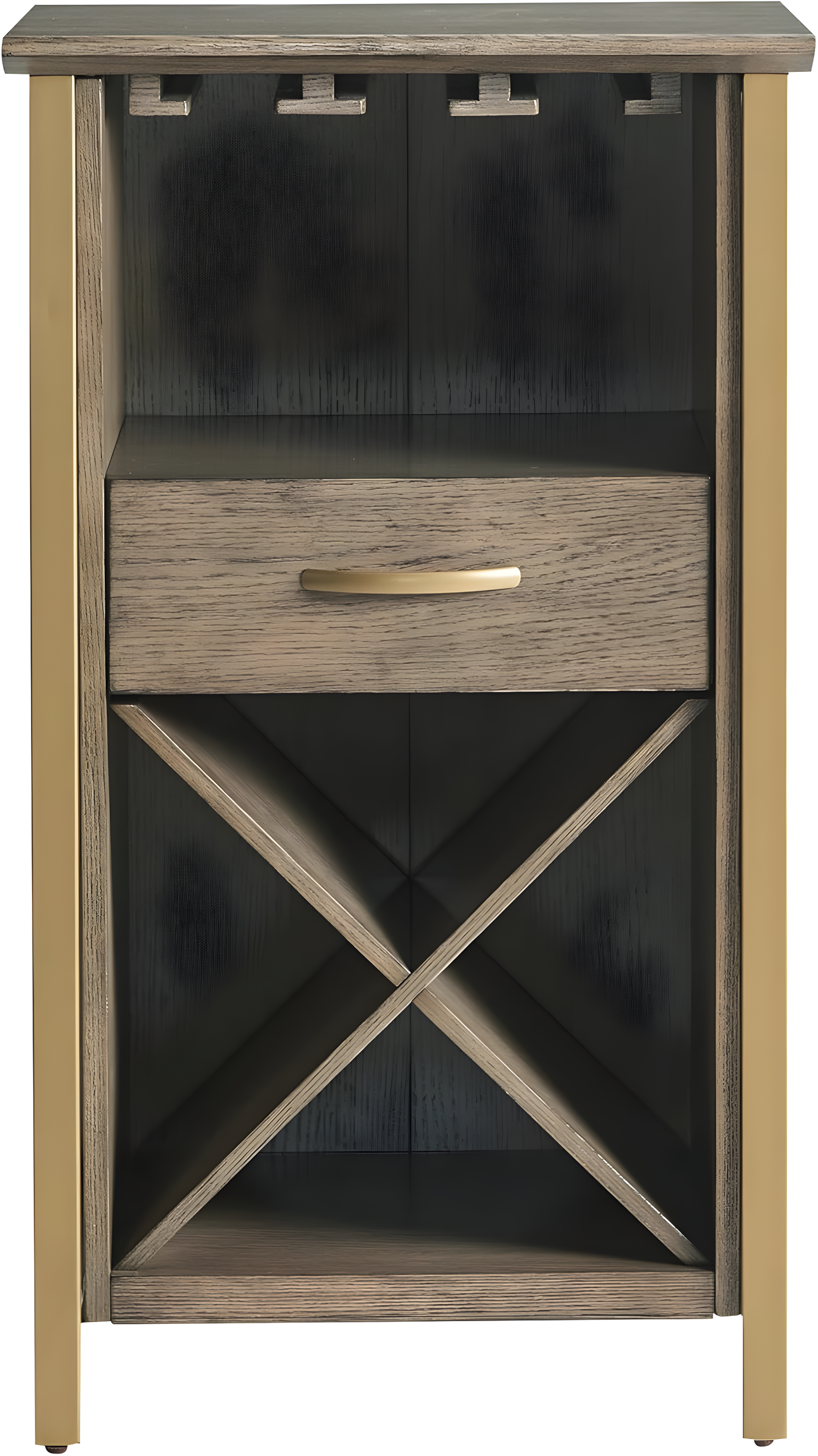 Lea 20-inch W x 36-inch H Dune Brown and Gold Mini Bar Cabinet for Stemware and Bottle Storage