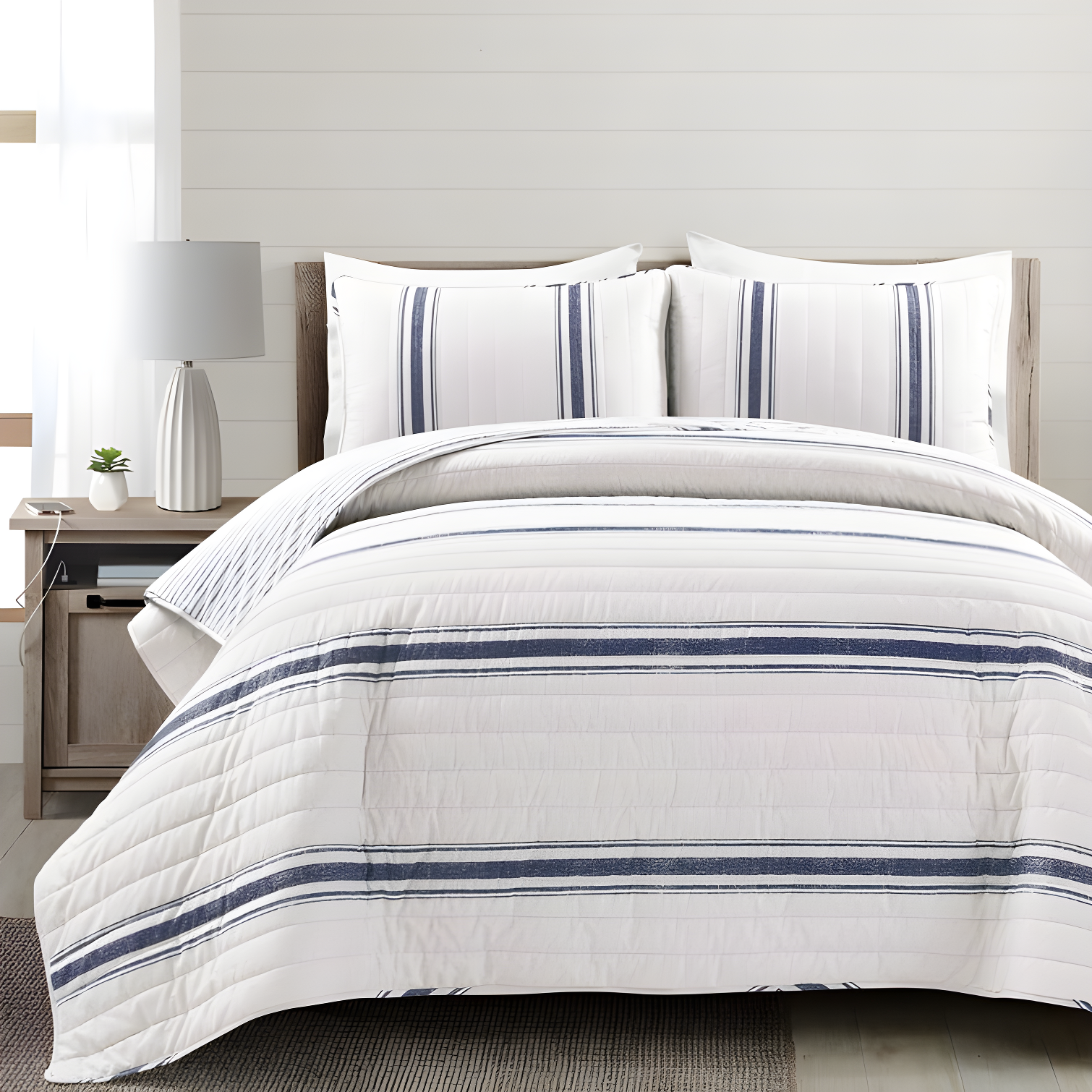 Birch Lane™ Gilroy Farmhouse / Country Cotton Striped Quilt Set