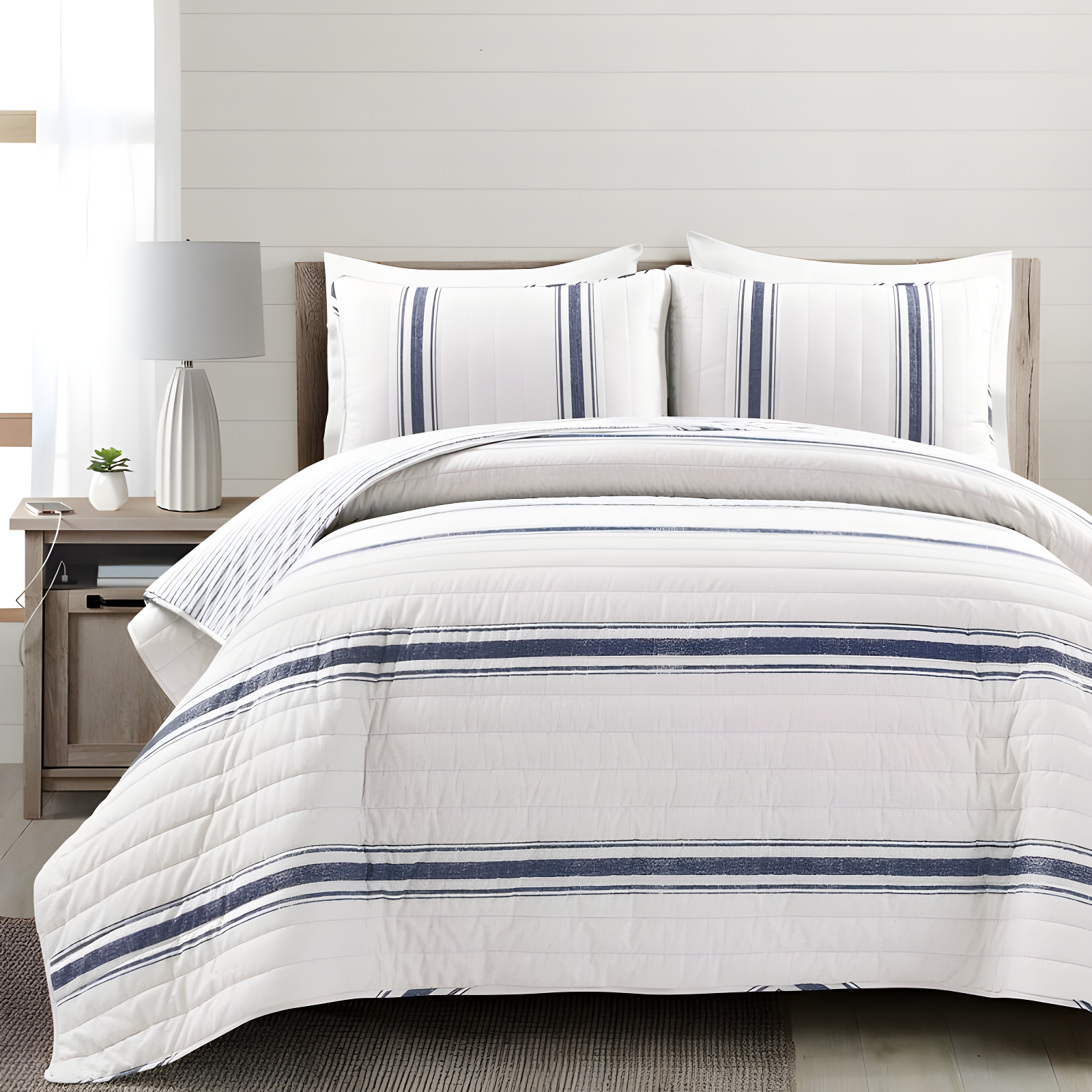 Birch Lane™ Gilroy Farmhouse / Country Cotton Striped Quilt Set