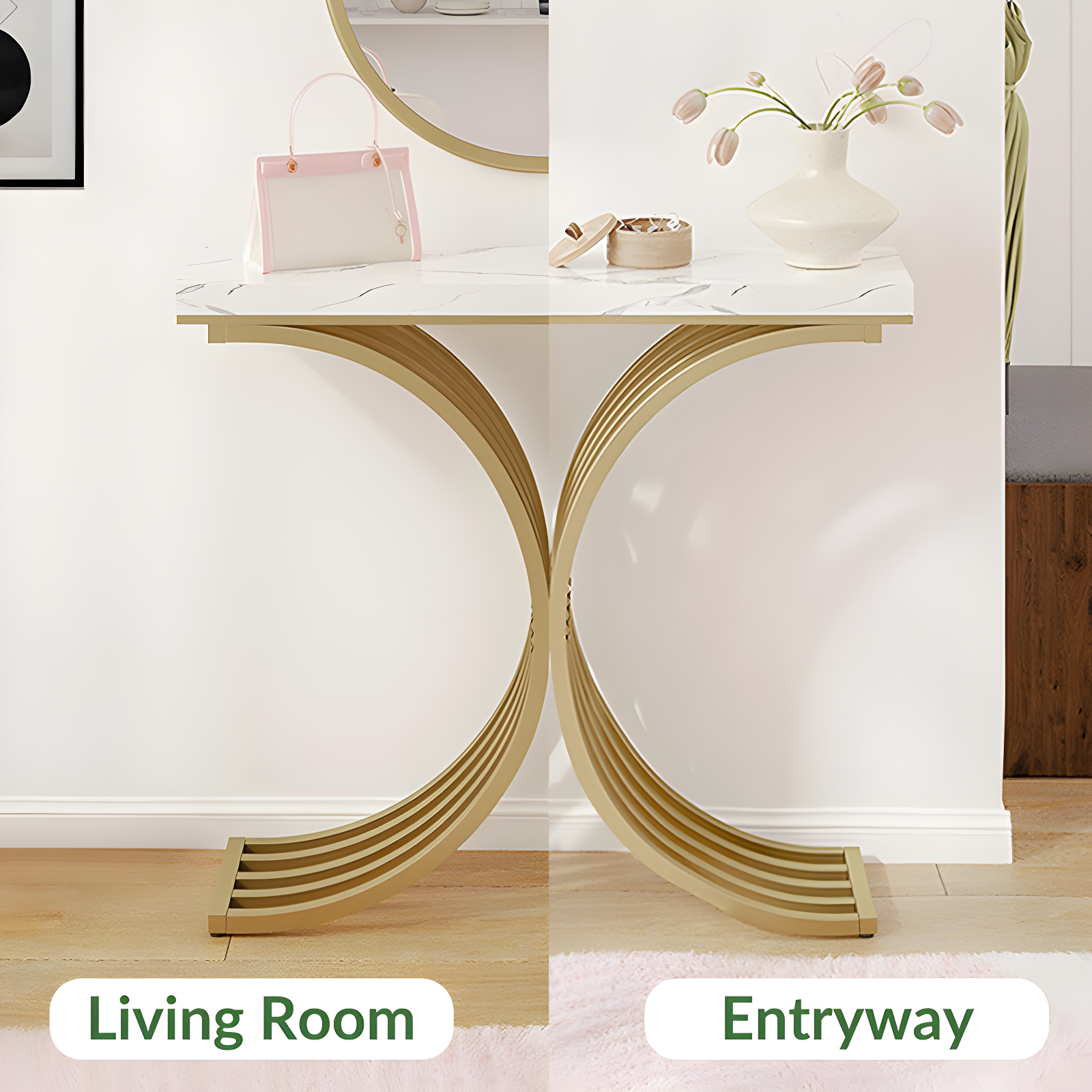 Console Table - Entryway Table for Living Room, Modern Sofa Accent Table with White Faux Marble Top