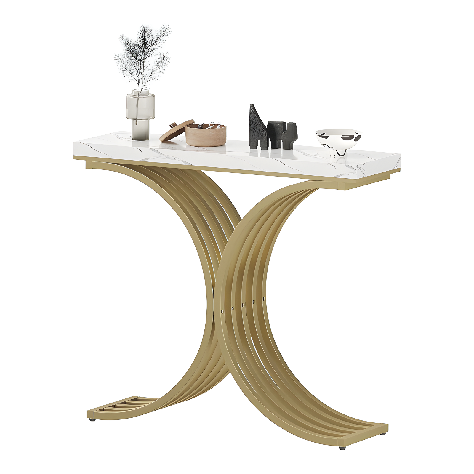 Console Table - Entryway Table for Living Room, Modern Sofa Accent Table with White Faux Marble Top