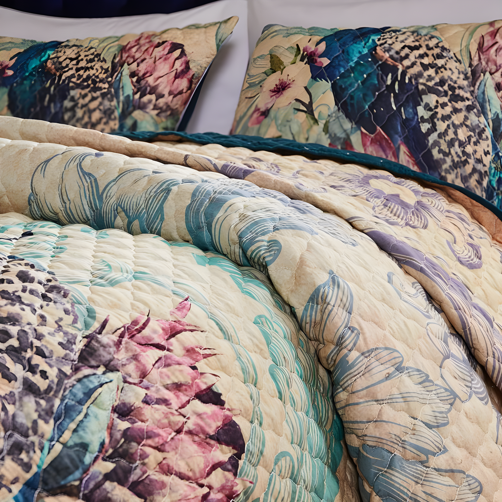 Barefoot Bungalow Eden Peacock Printed Pillowcase Soft Bed Pillows for Sleeping Sham, Standard 20x26-inch, Ecru