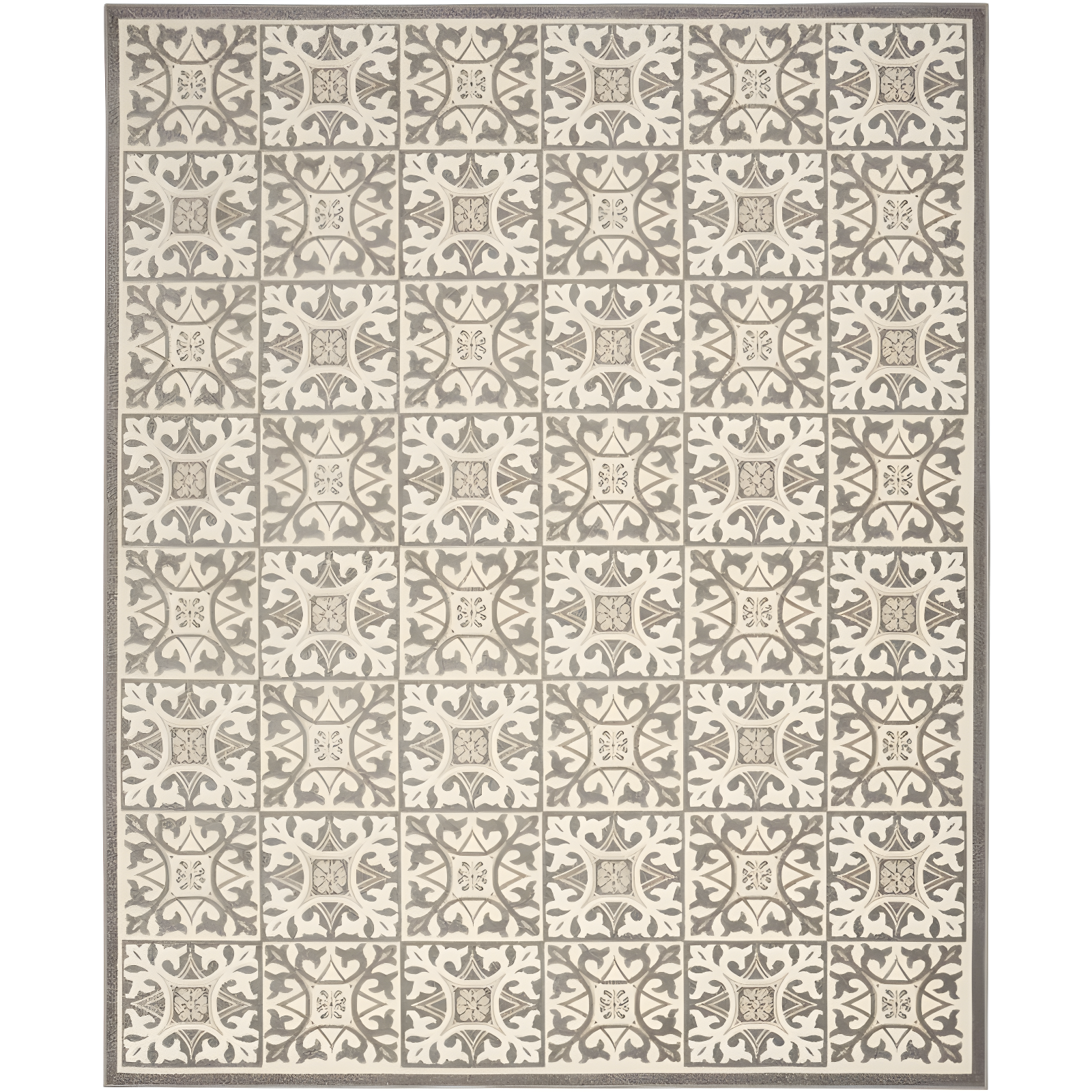 Nourison Aloha Modern Mosaic Flatweave High-Low Indoor Outdoor Area Rug Ivory Grey 6' x 9'