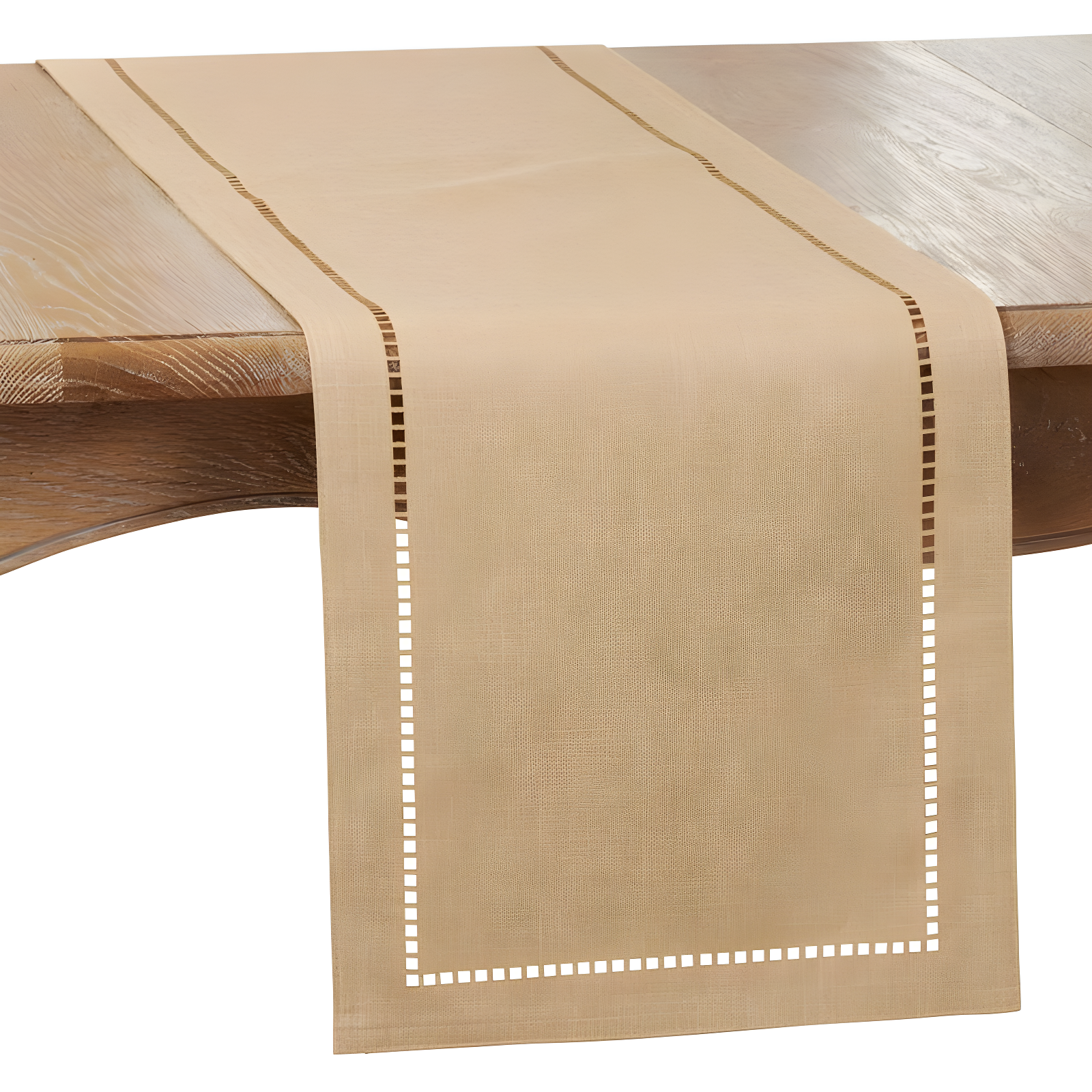 Saro Lifestyle Dining Table Runner With Laser-Cut Hemstitch Design, Natural, 14" x 72"