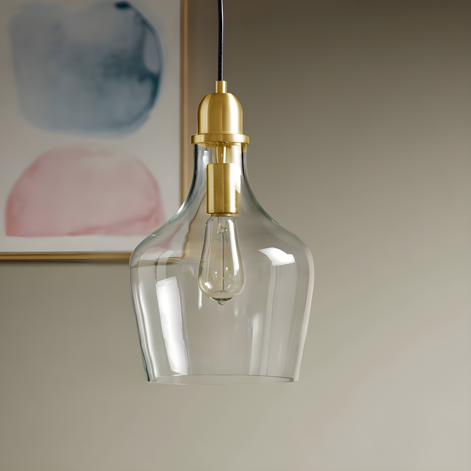Ink+Ivy 9"x95.5" Auburn Bell Shaped Hanging Glass Simple Industrial Pendant Light Gold: Modern Ceiling Fixture, 60W E26, Adjustable Height