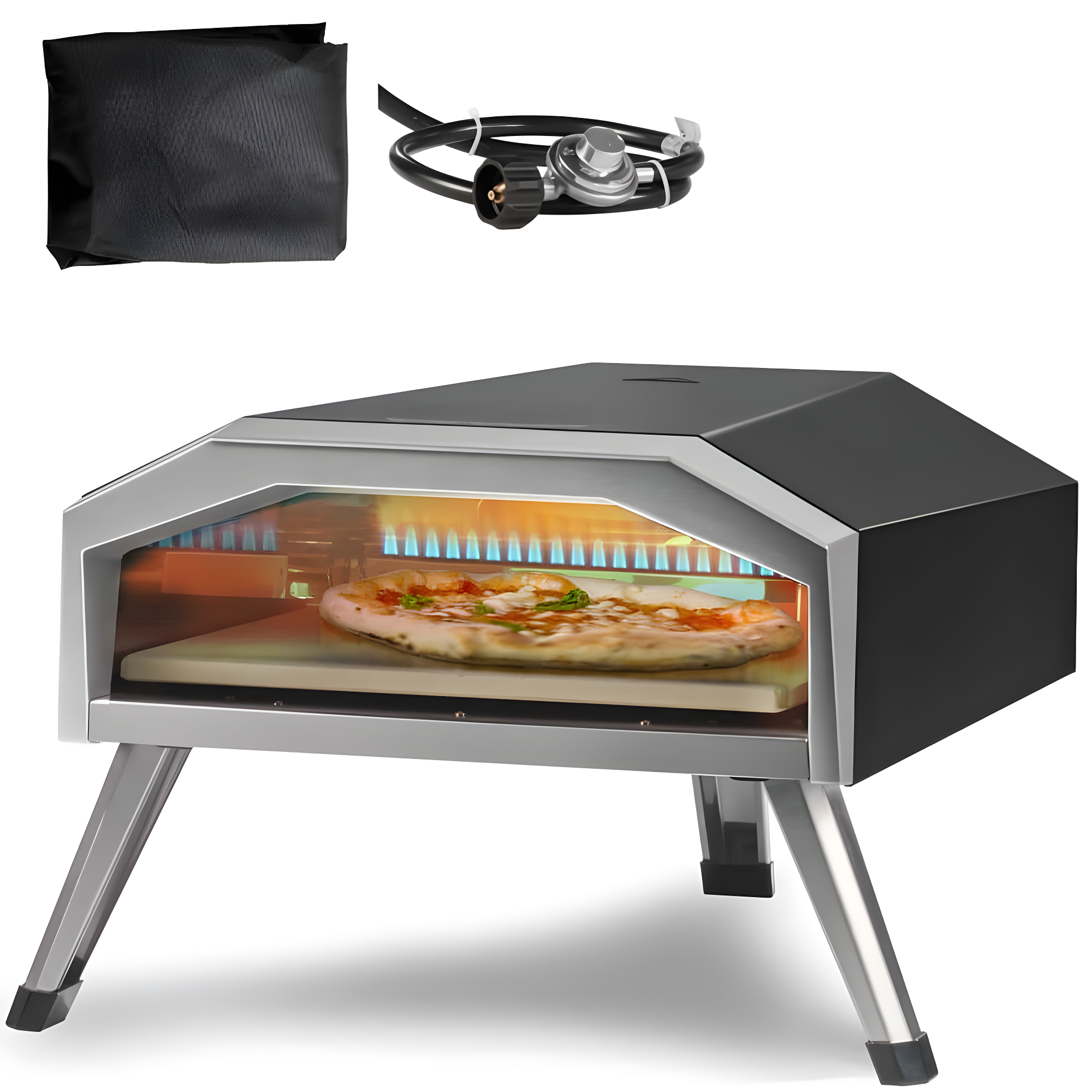 Choco Moon 13" Portable Gas Pizza Oven, Outdoor Propane Pizza Maker with Stainless Steel Construction & Pizza Stone, Perfect for BBQ Camping & Picnics, CSA Certified, Black