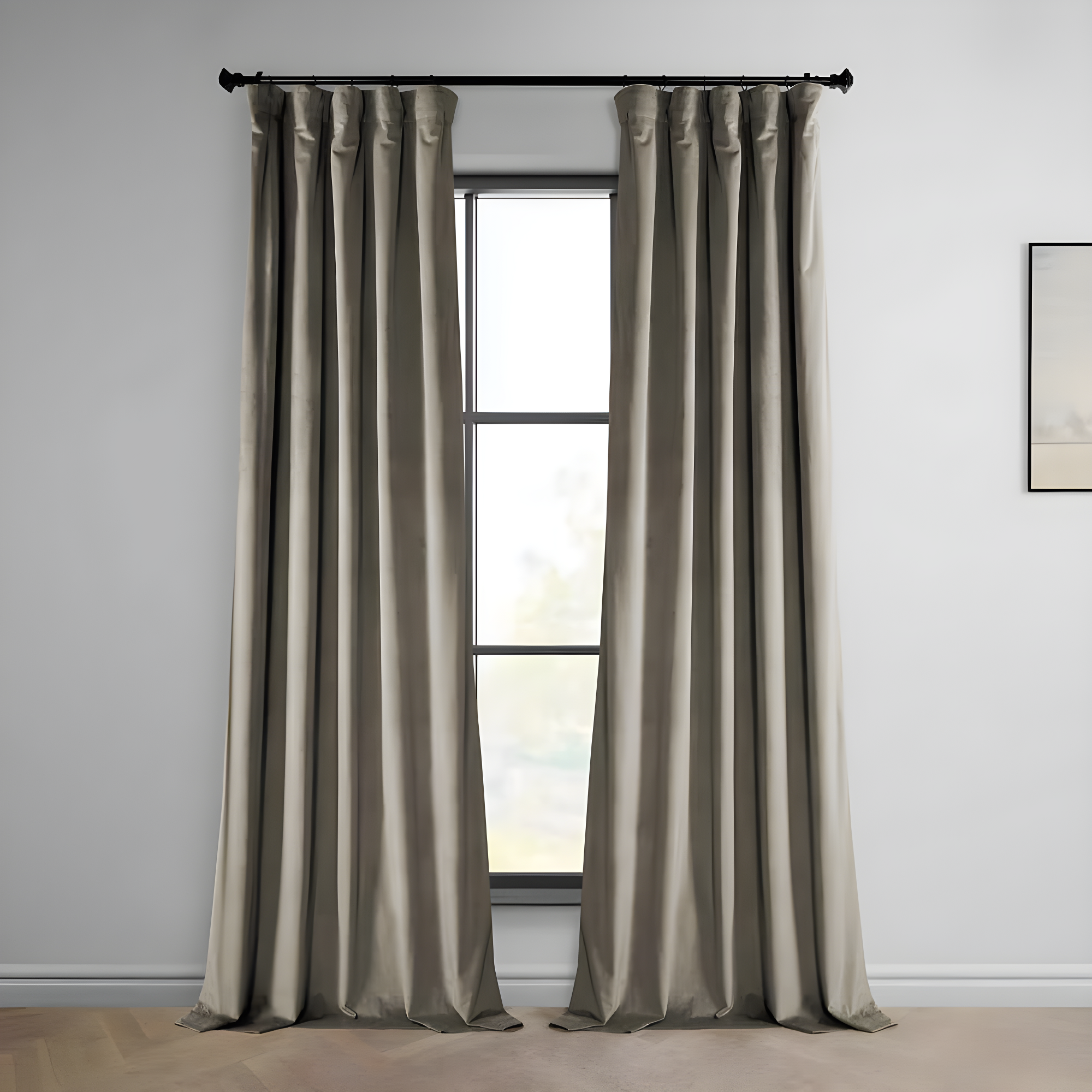 HPD Half Price Drapes Gallery Taupe Heritage Plush Velvet Room Darkening Curtains for Bedroom & Living Room Curtains (1 Panel), Window Curtains 84 inches long, Rod Pocket Curtains & Drapes,50W X 84L