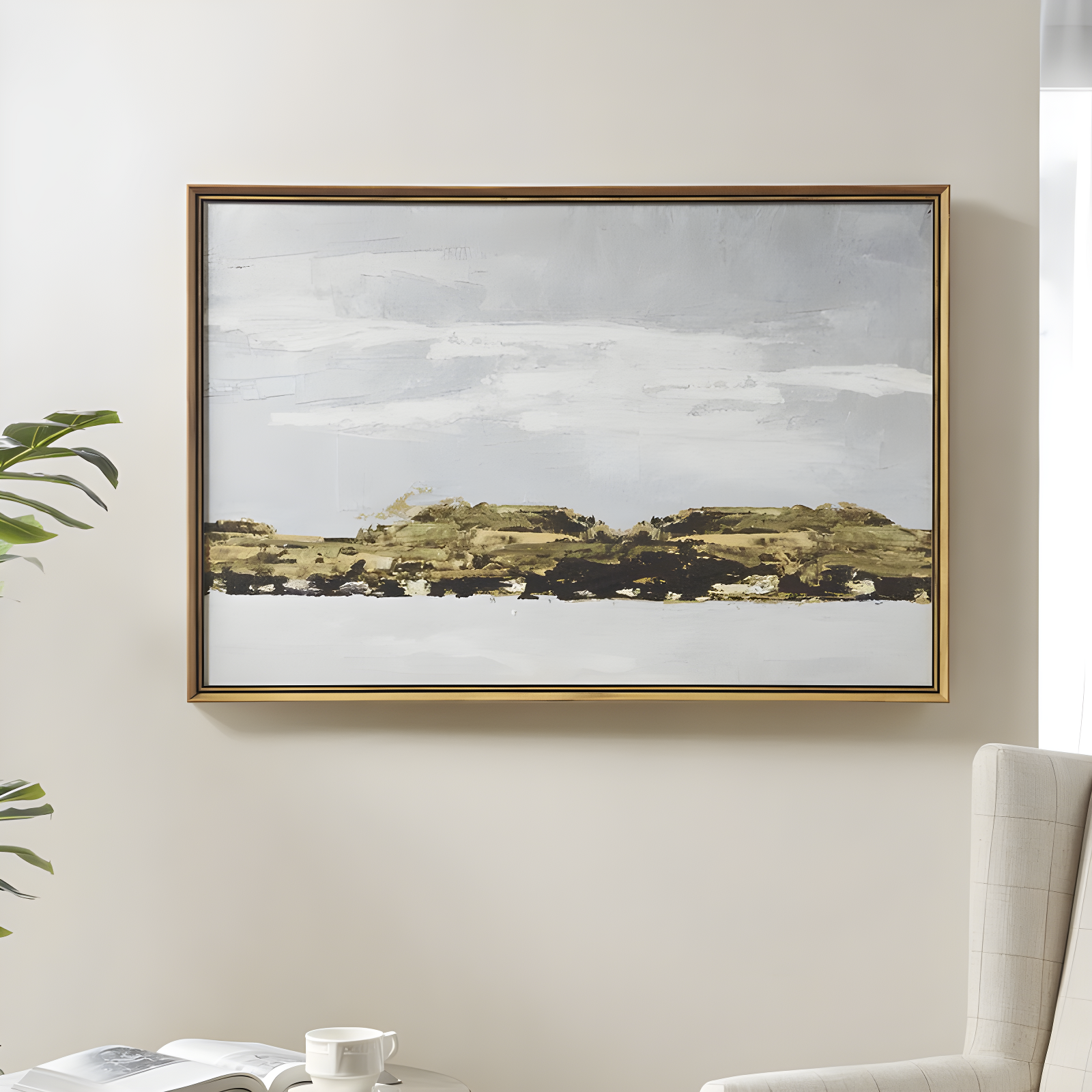Martha Stewart Foggy Morning Abstract Landscape Framed Canvas Wall Art