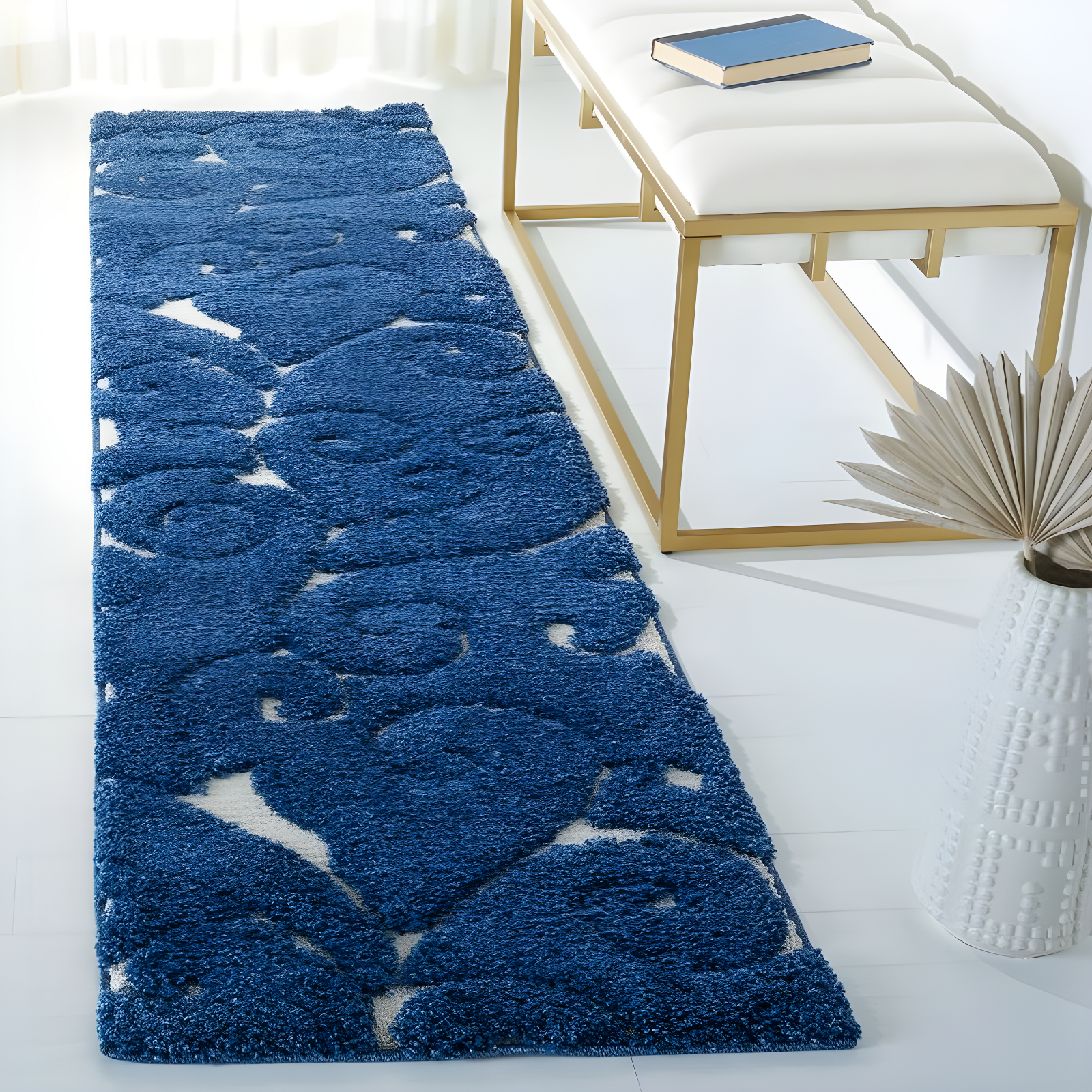 Florida Shag SG455 Power Loomed Indoor Runner Rug - Dark Blue/Cream - 2'3"x9' - Safavieh.