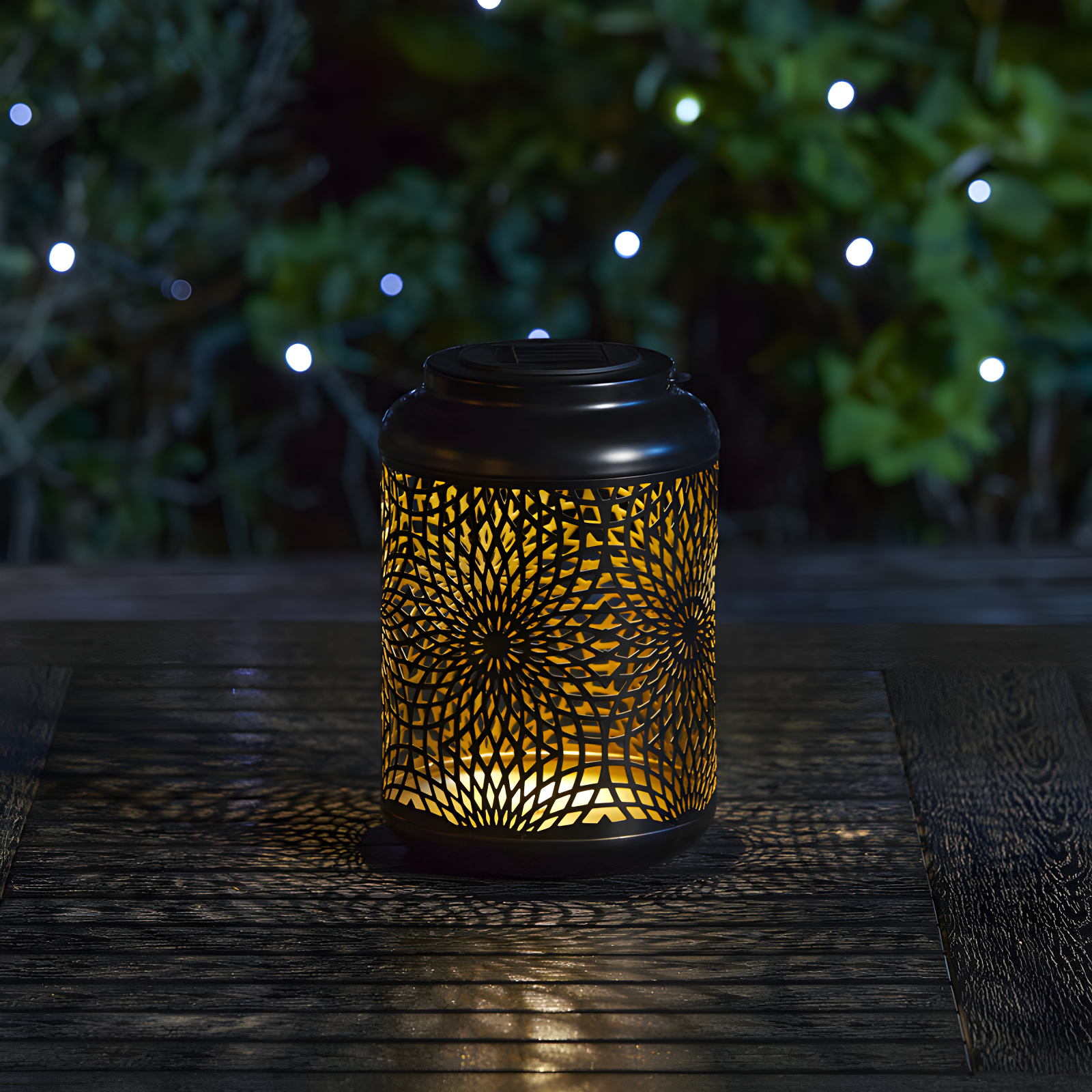 Winston Porter 8.75"H Metal Cutout Solar Powered Outdoor Hanging Lantern