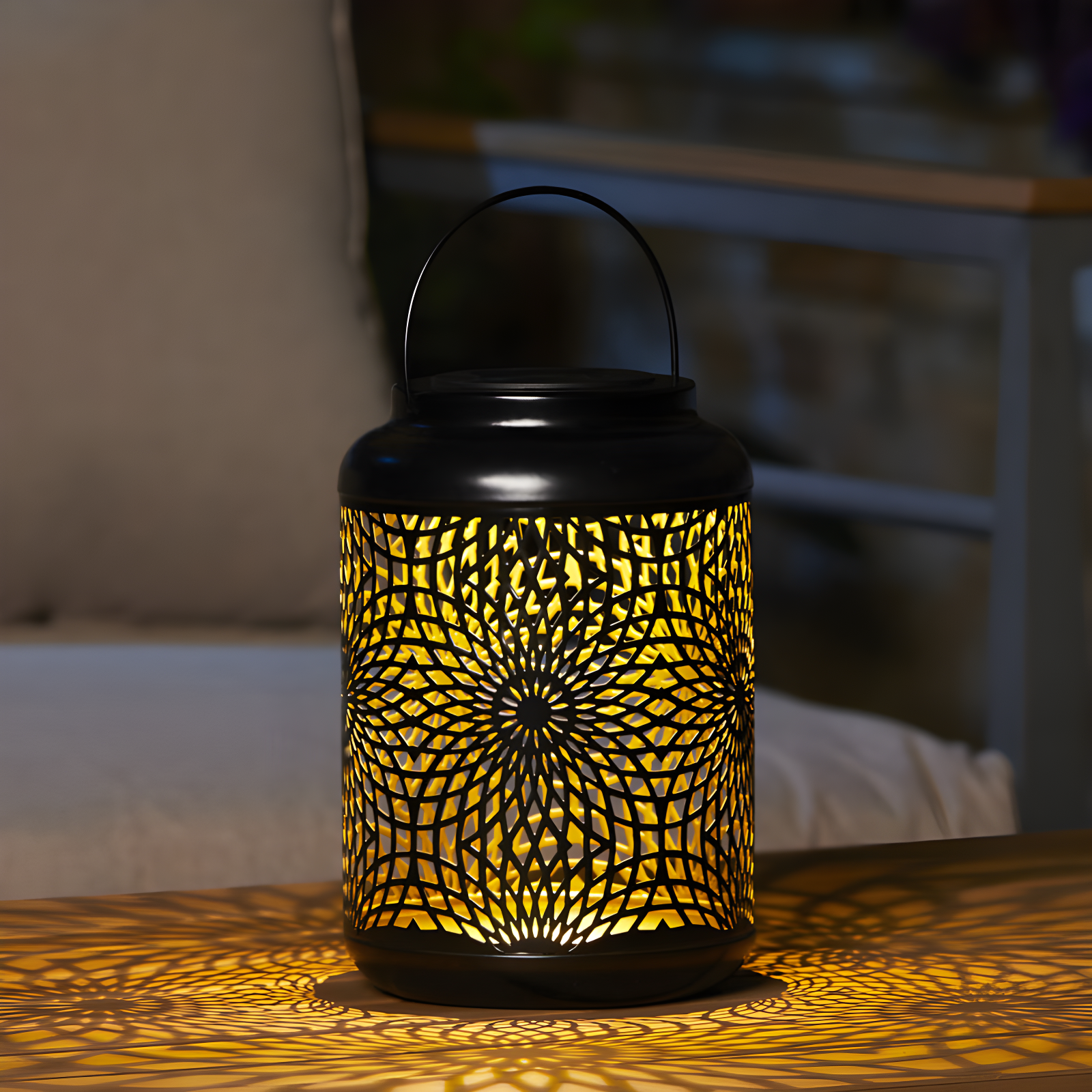 Winston Porter 8.75"H Metal Cutout Solar Powered Outdoor Hanging Lantern