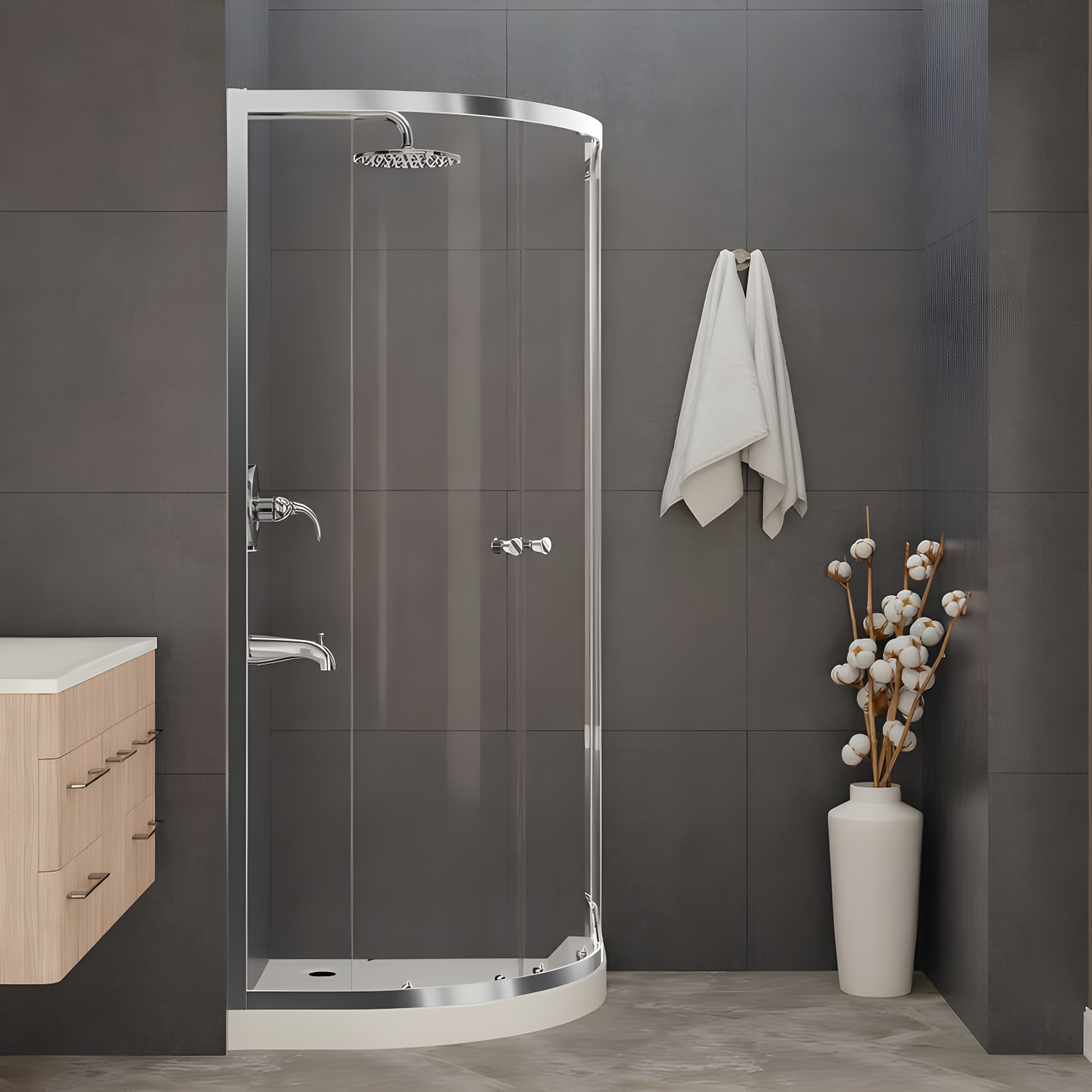 ANZZI Mare Series 35.2'' W 76'' H Framed Round Reversible Shower Enclosure SD-AZ050-01CH