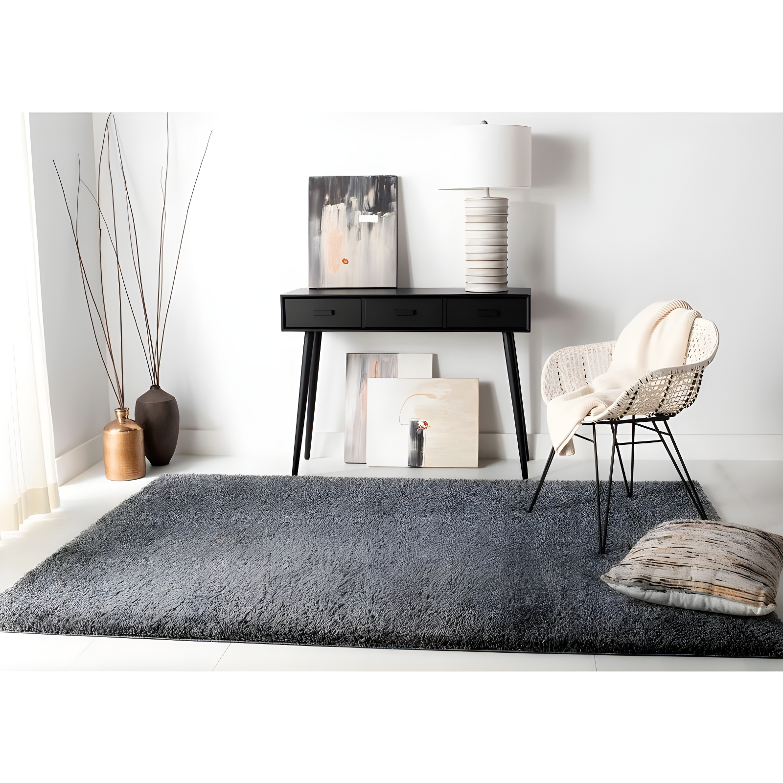 August Shag 900 AUG900 Power Loomed Indoor Area Rug - Grey - 4'x6' - Safavieh