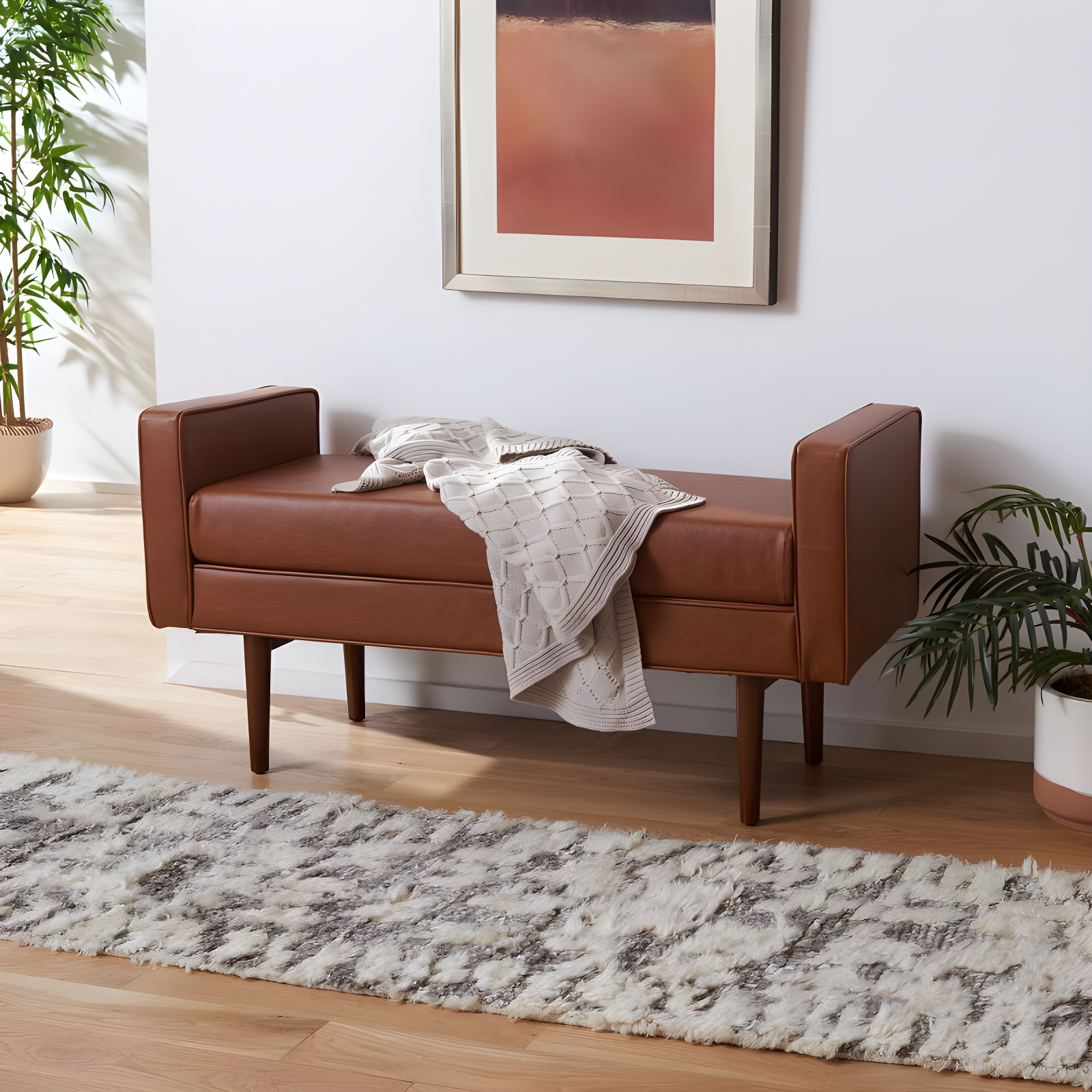 Henri Mid-Century Bench - Light Brown/Walnut - Safavieh