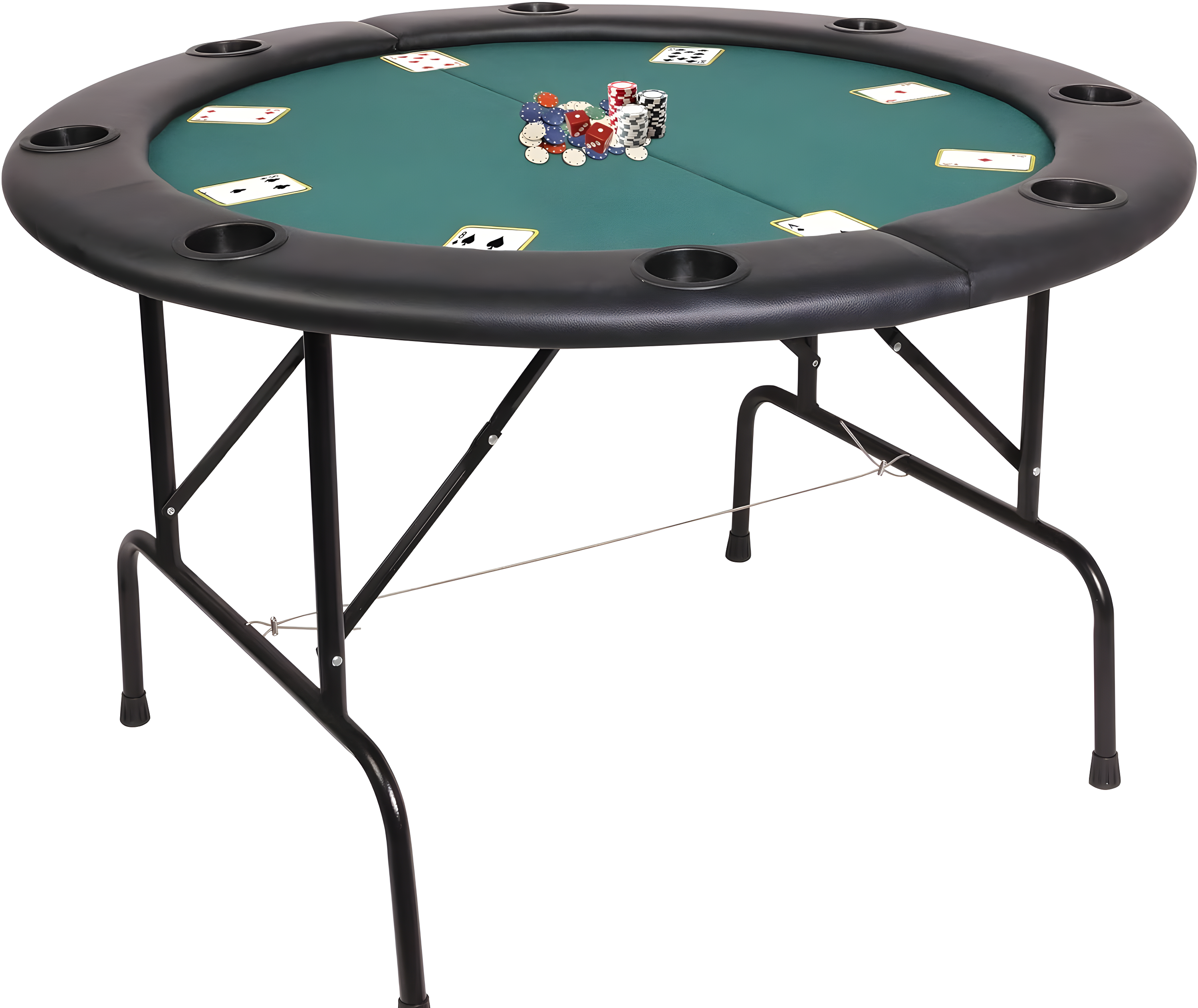 CARSTY 8-Player Round Folding Poker Table with Cup Holders, Casino Grade Green Felt Surface for Texas Hold'em, Blackjack, Board Games