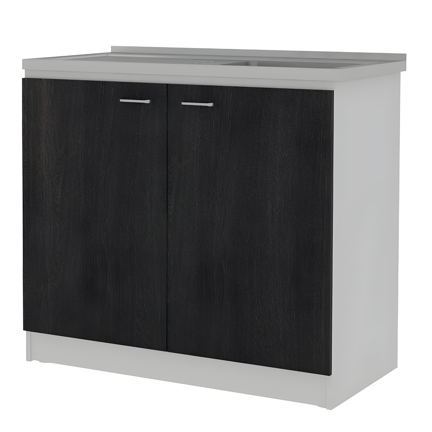 Napoles Utility Sink Cabinet With Integrated Steel Sink, Dark Walnut Frame