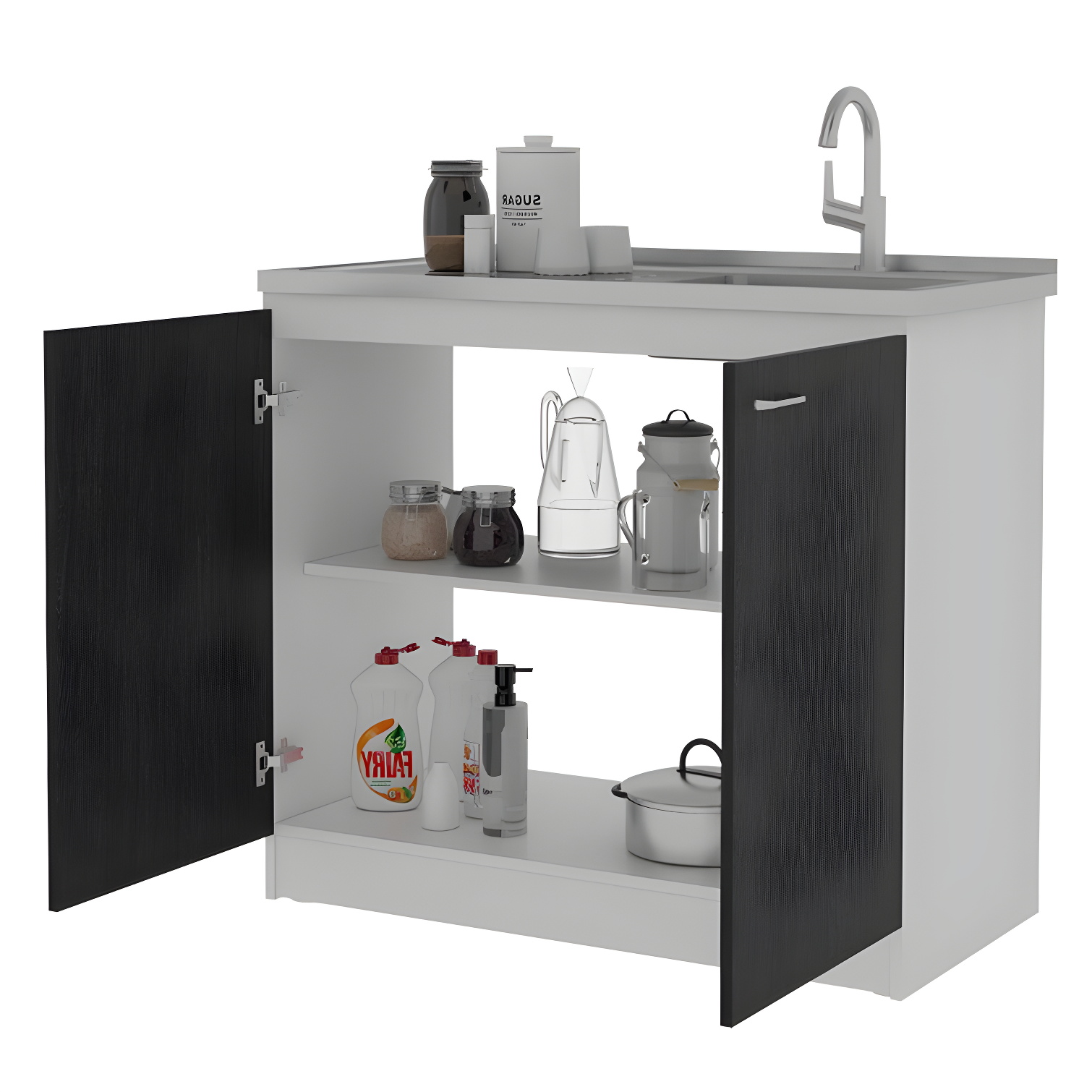 Napoles Utility Sink Cabinet With Integrated Steel Sink, Dark Walnut Frame