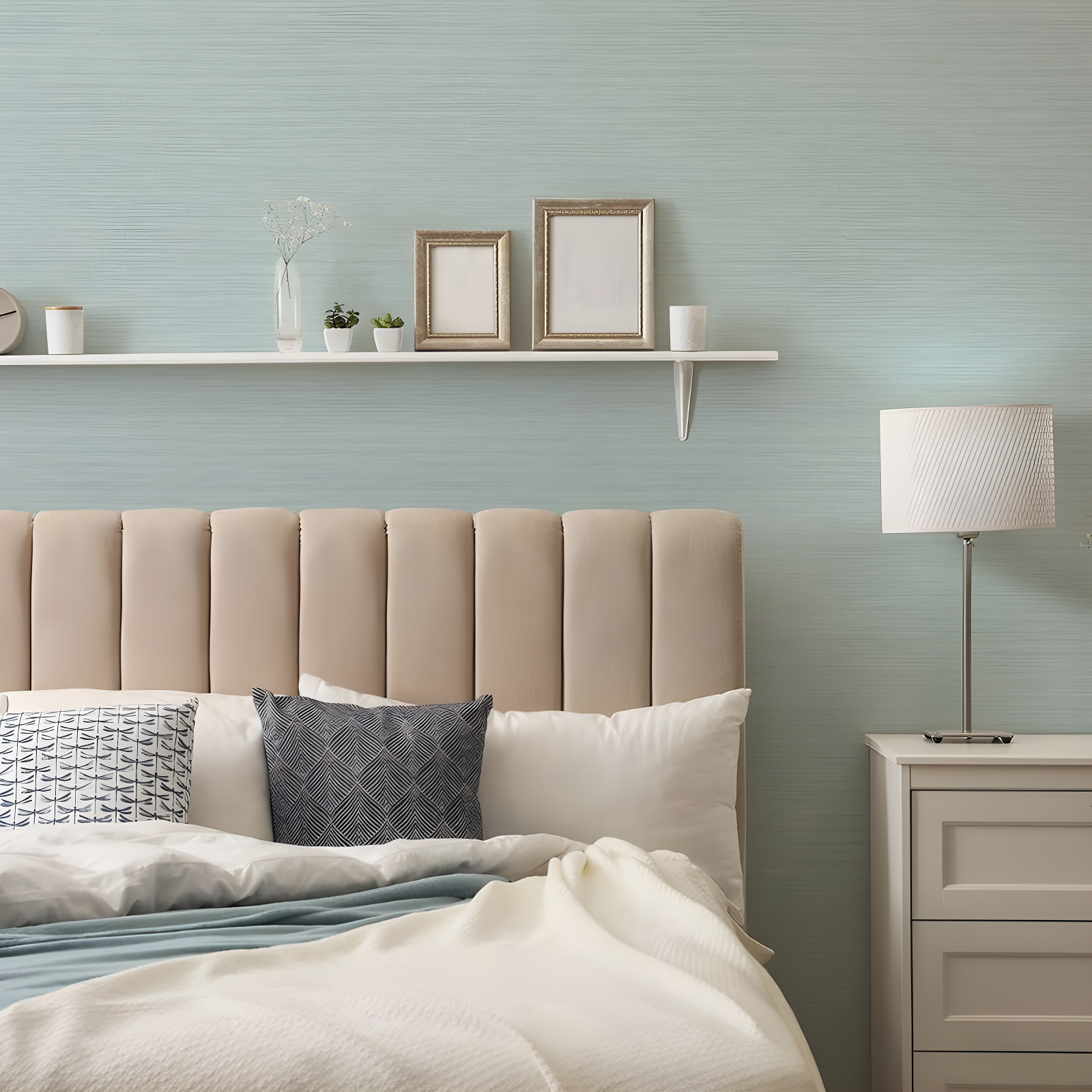 Tempaper & Co.® Faux Horizontal Grasscloth Removable Peel and Stick Wallpaper, Textured Seaglass, 28 sq. ft.: Vinyl, Prepasted