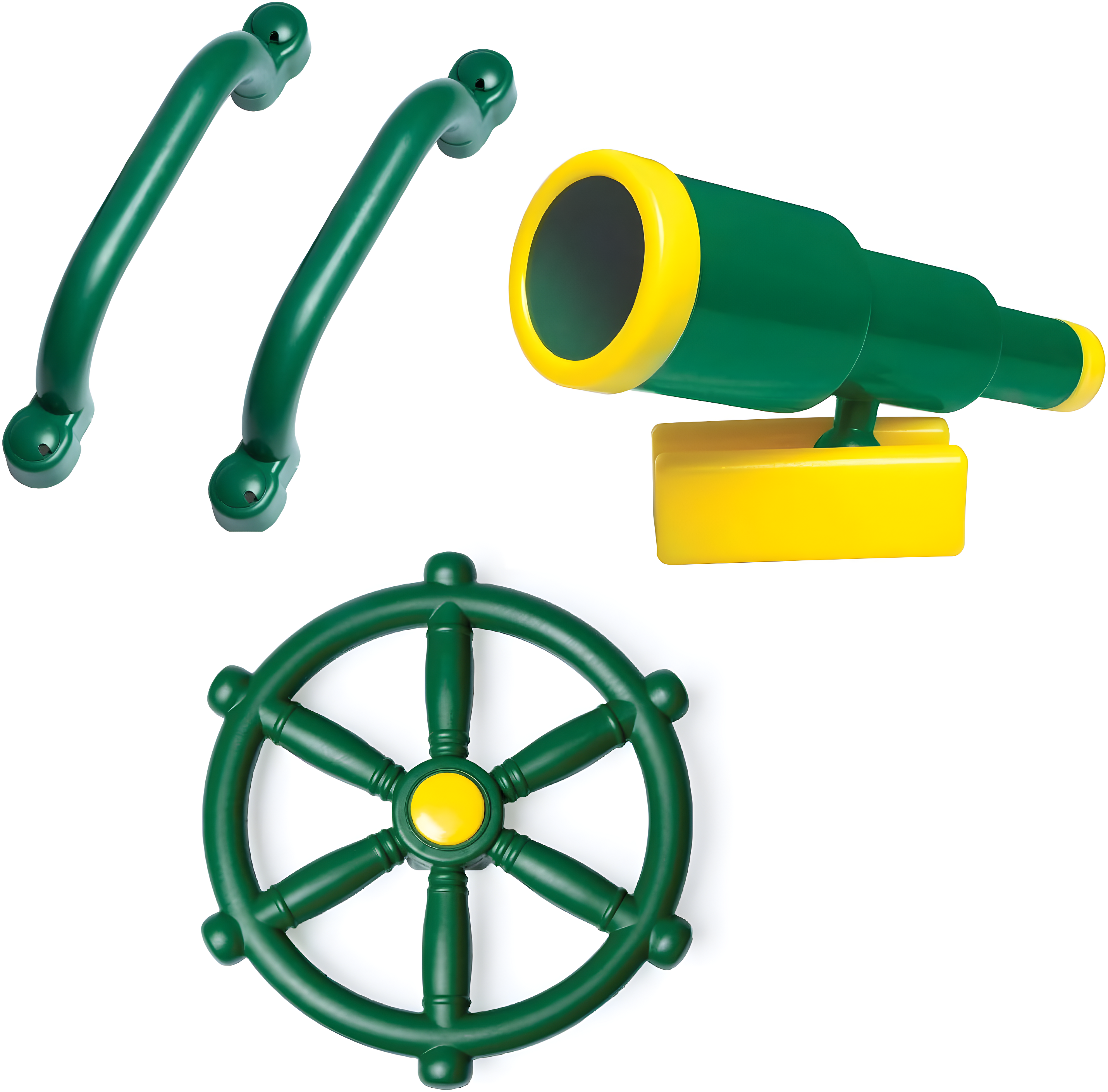 Playground Accessories for Kids Outdoor Playset Kids Pirate Telescope, Steering Wheel, Green Safety Handle Bars Playground Equipment- Backyard, Playhouse, Tree house, Jungle Gym, Swingset, Pirate Ship