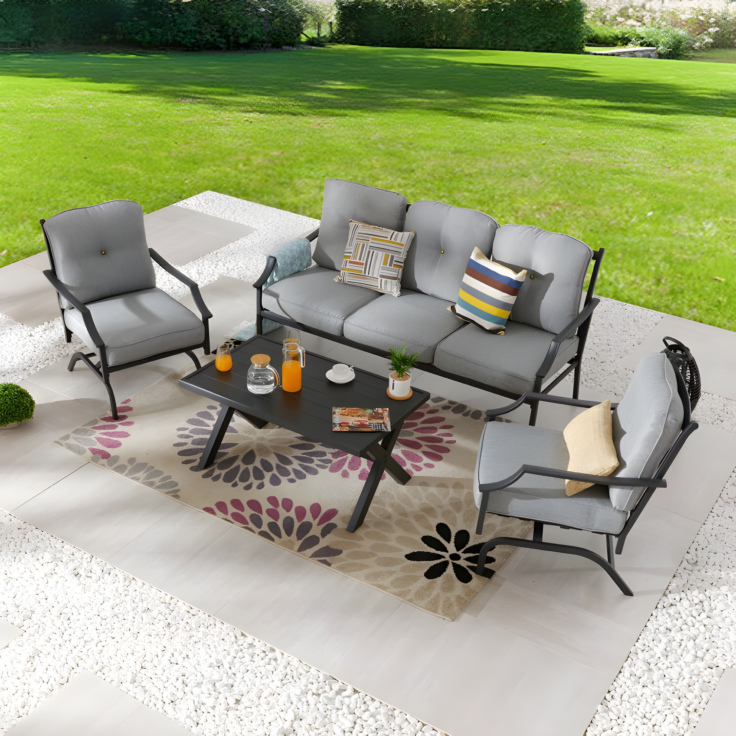 Metal 5 - Person Sofa Seating Group with Cushions