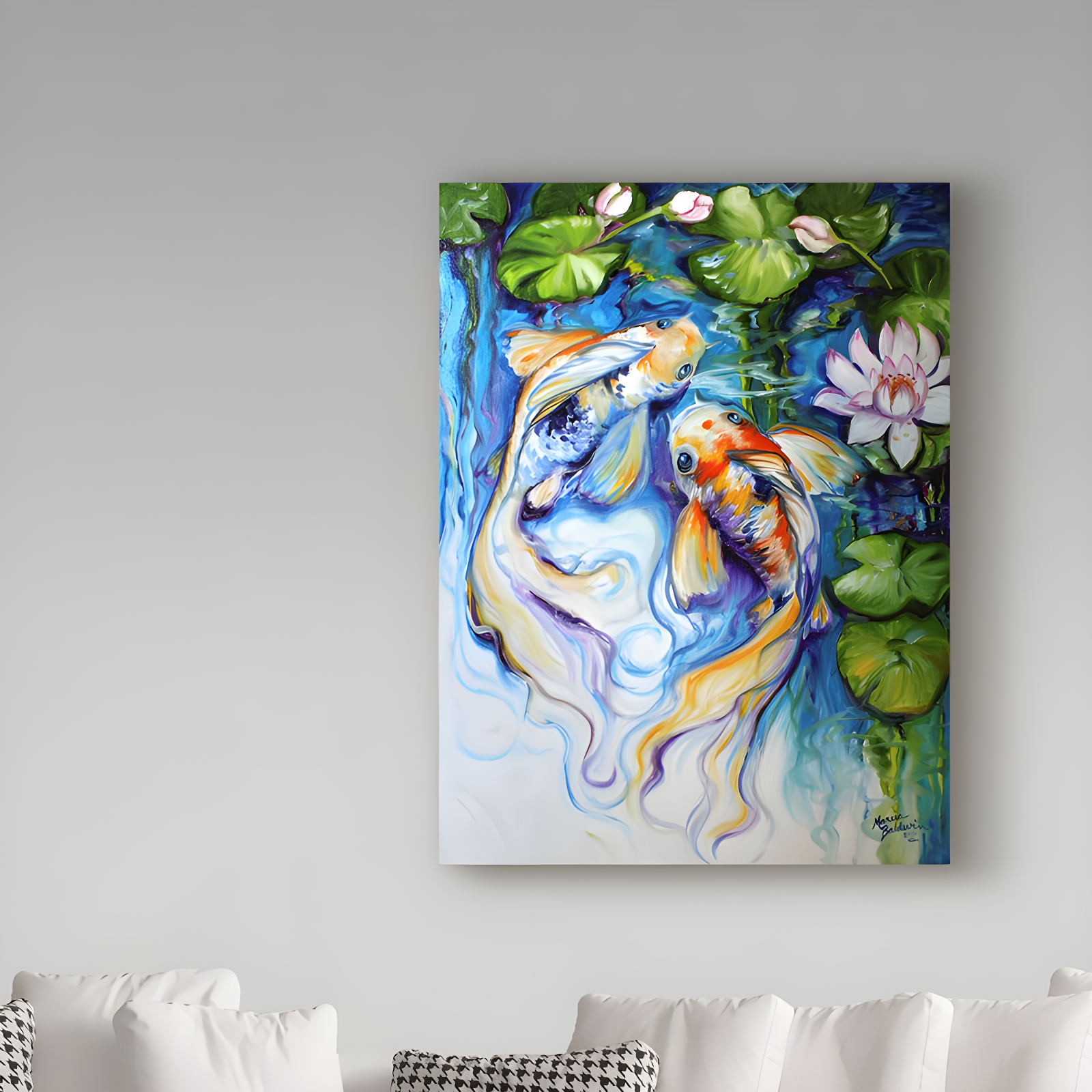Trademark Fine Art Marcia Baldwin " Koi Koi And Lily " by Marcia Baldwin