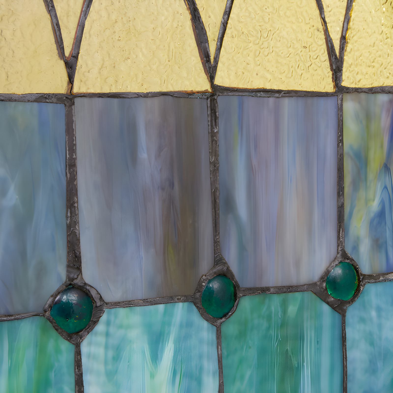 36"H Aqua Victorian Cathedral-Inspired Stained Glass Window Panel