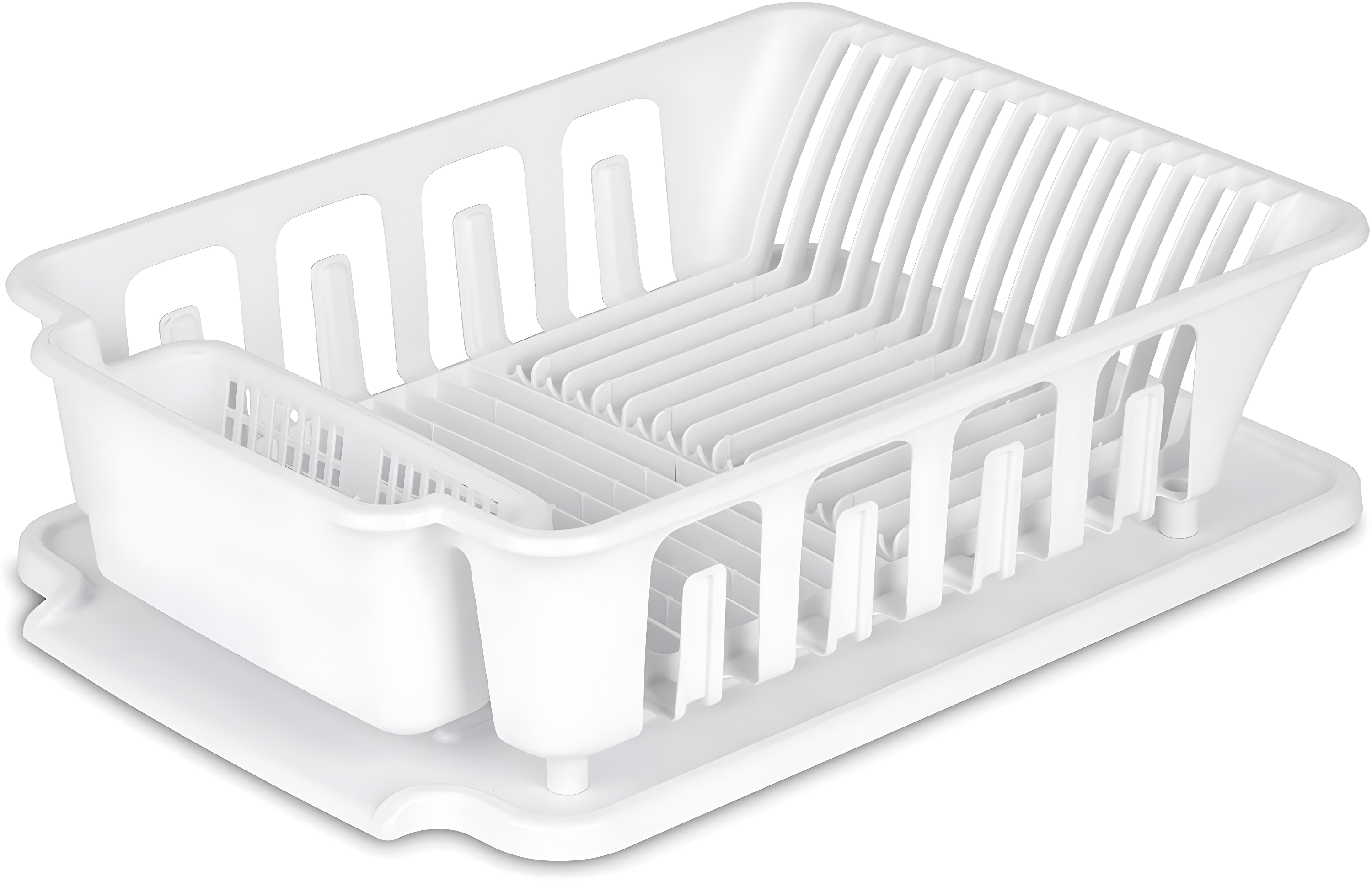Sterilite Large 2 Piece Sink Set, Dish Drainer and Drainboard for Plates, Cups, and Flatware, White, 6 Count