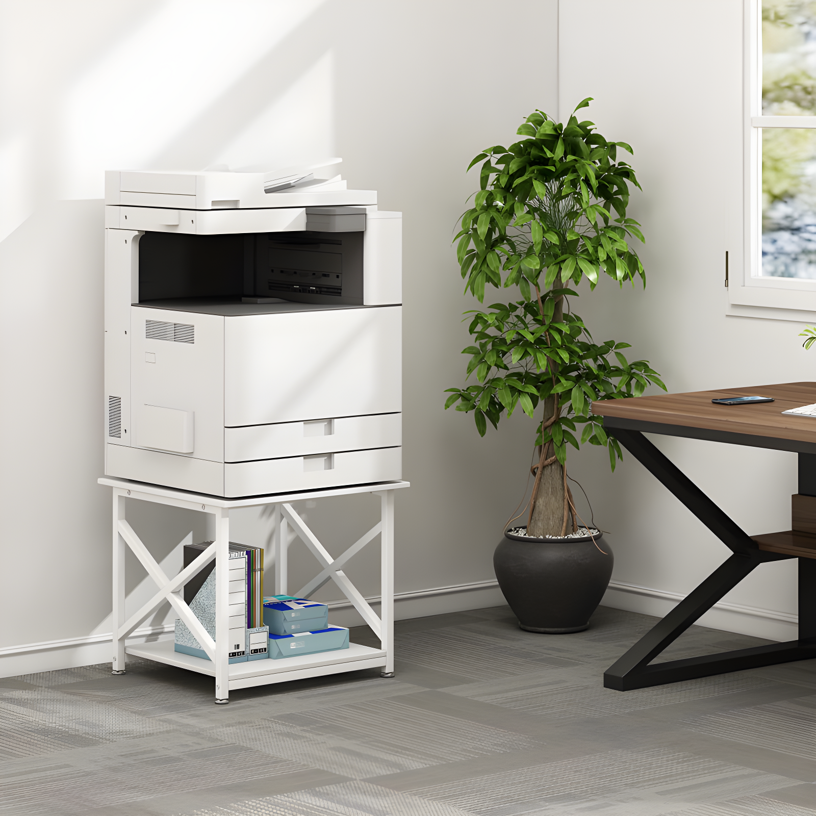 COAHAHA Large Printer Stand - 2-Tier Sturdy Cart With Wheels For Office, Home, And Multi-Use