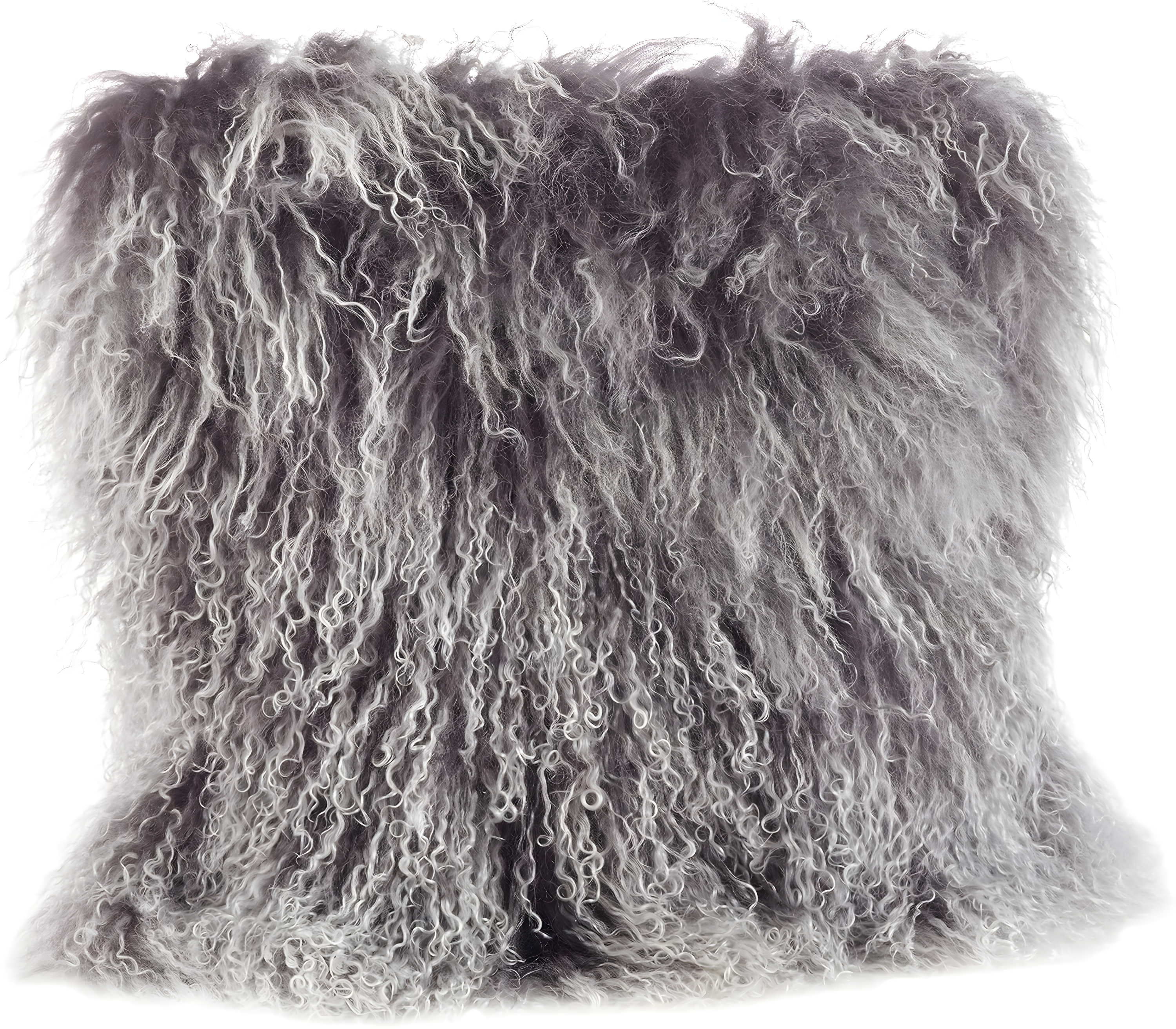 SARO  16 in. Wool Mongolian Lamb Fur Throw Pillow - Charcoal