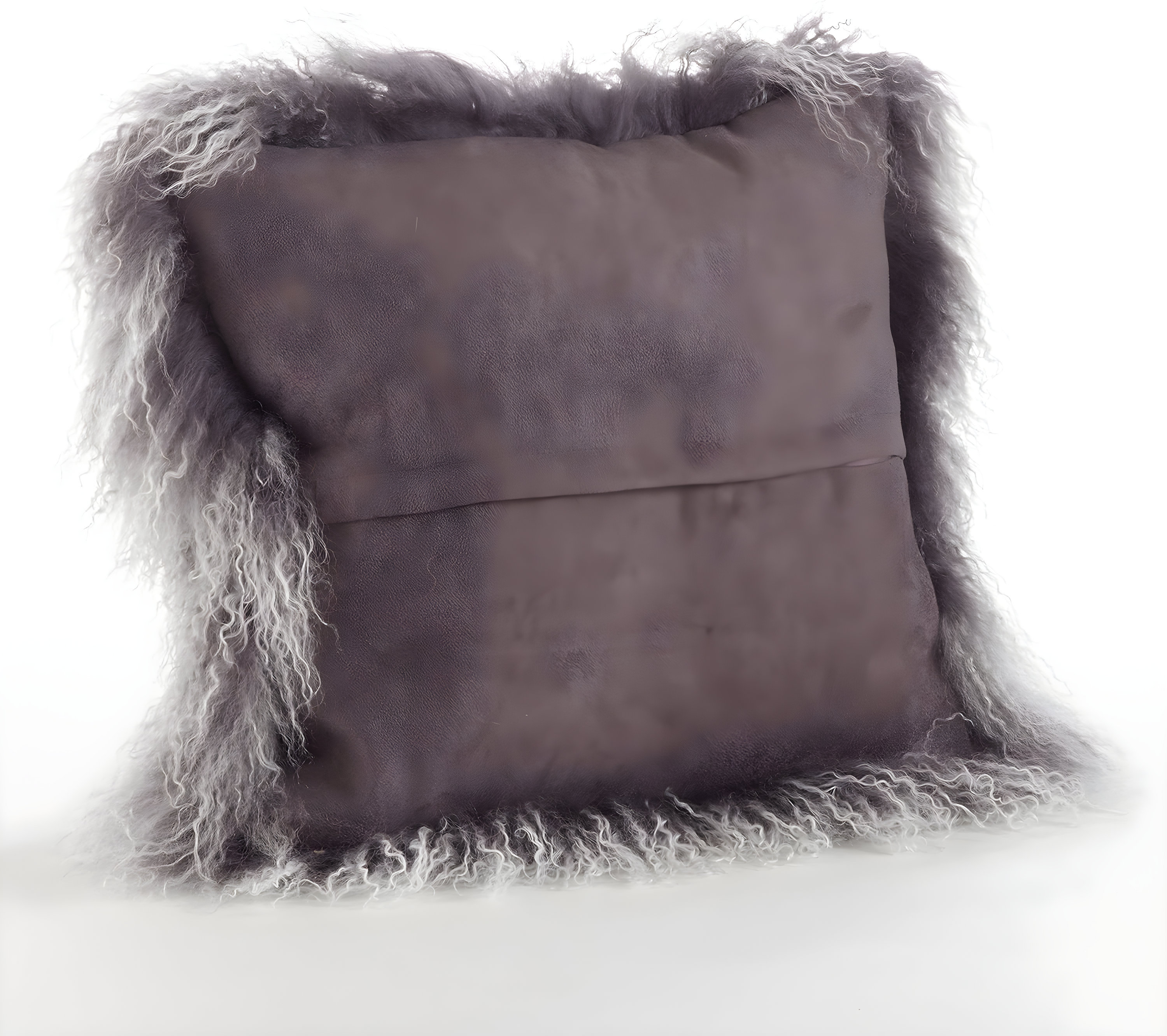 SARO  16 in. Wool Mongolian Lamb Fur Throw Pillow - Charcoal