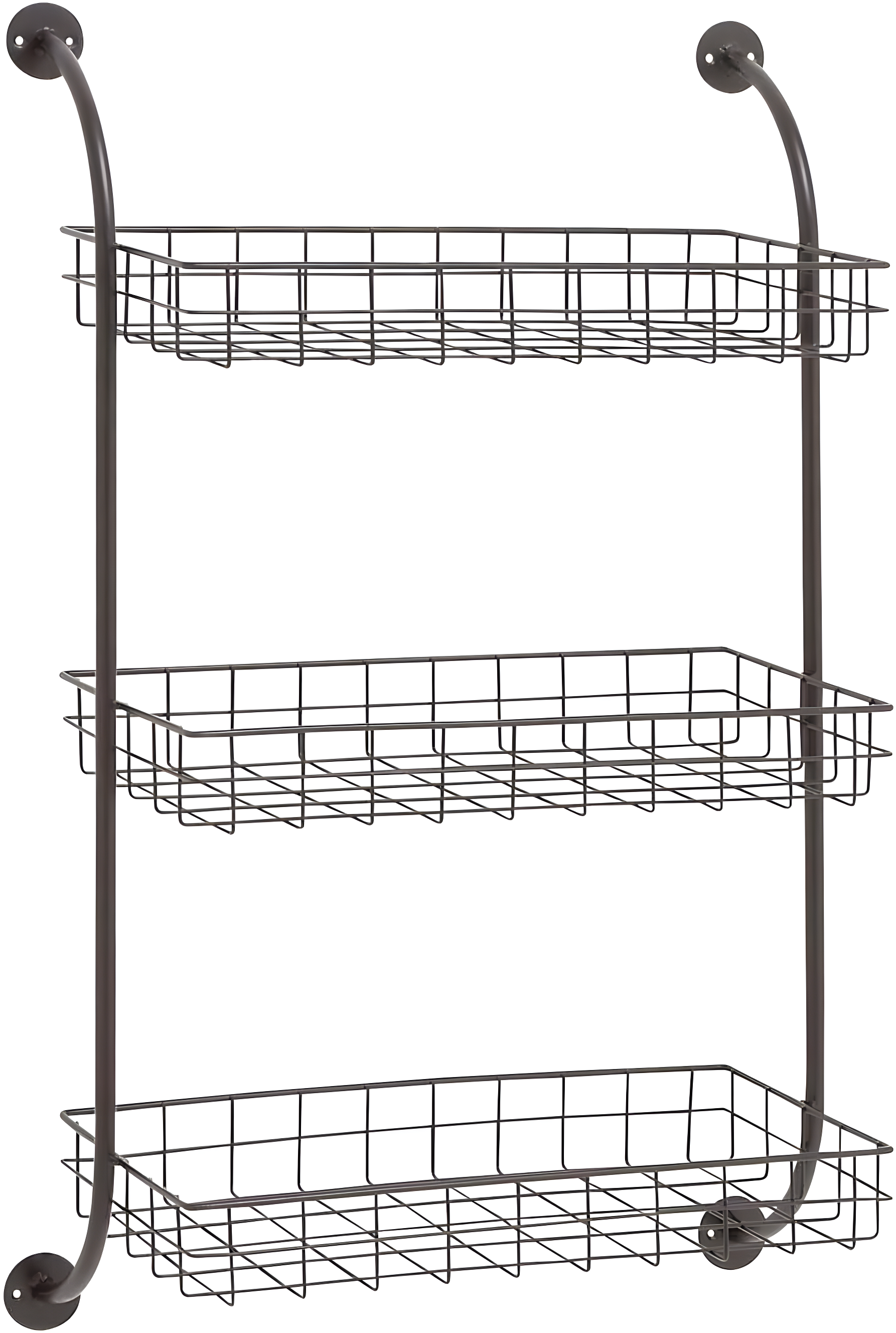 DecMode 21" x 10" 3-Tier Black Wall Shelf with Suspended Baskets