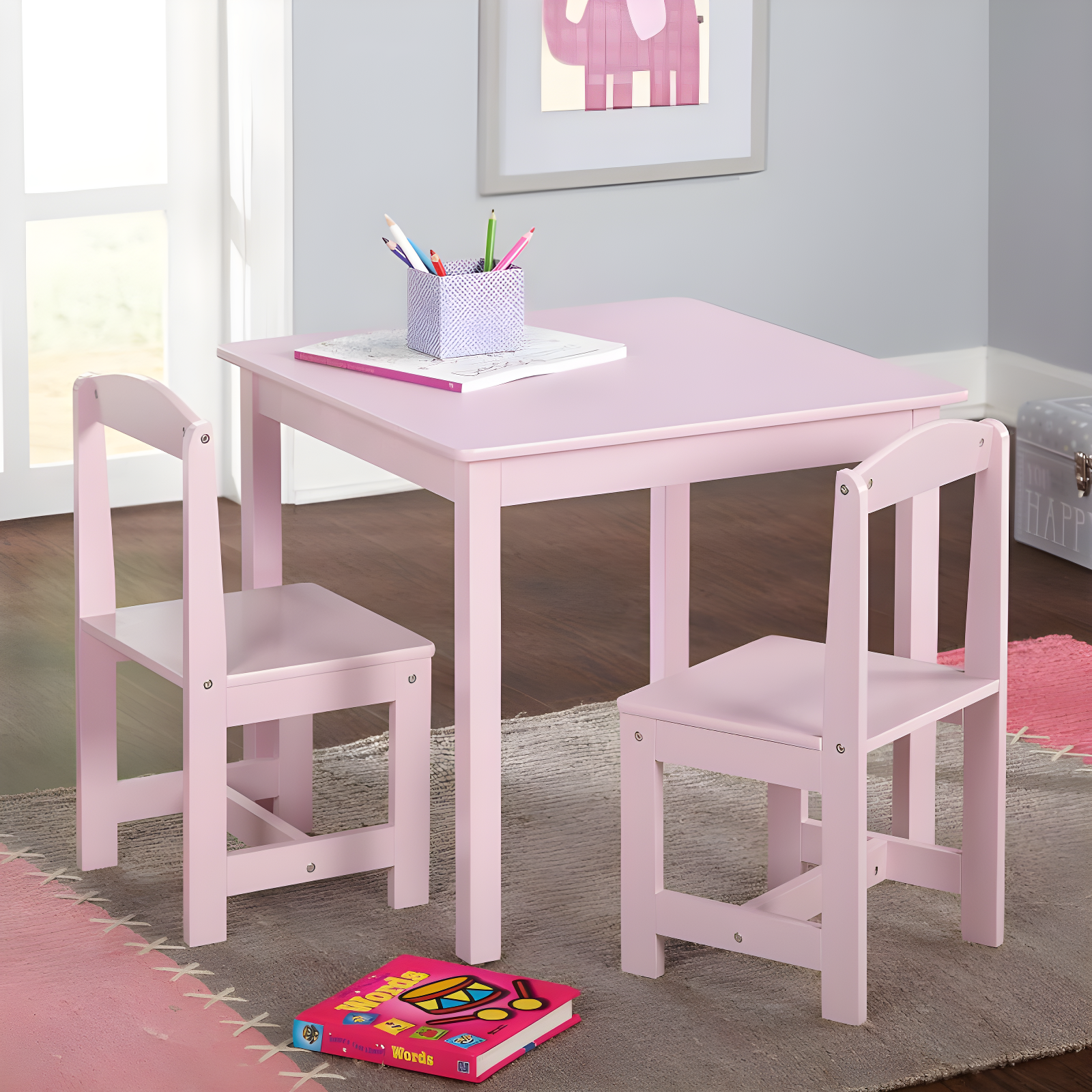 3pc Madeline Kids' Table and Chair Set Pink - Buylateral: Toddler Table, MDF Frame, Laminate Top, 50 lb Capacity