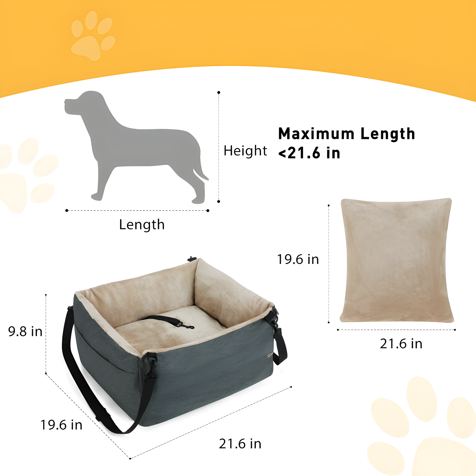ATCHISON Detachable Washable and Waterproof Puppy Booster Car seat Soft Portable Dog Bed
