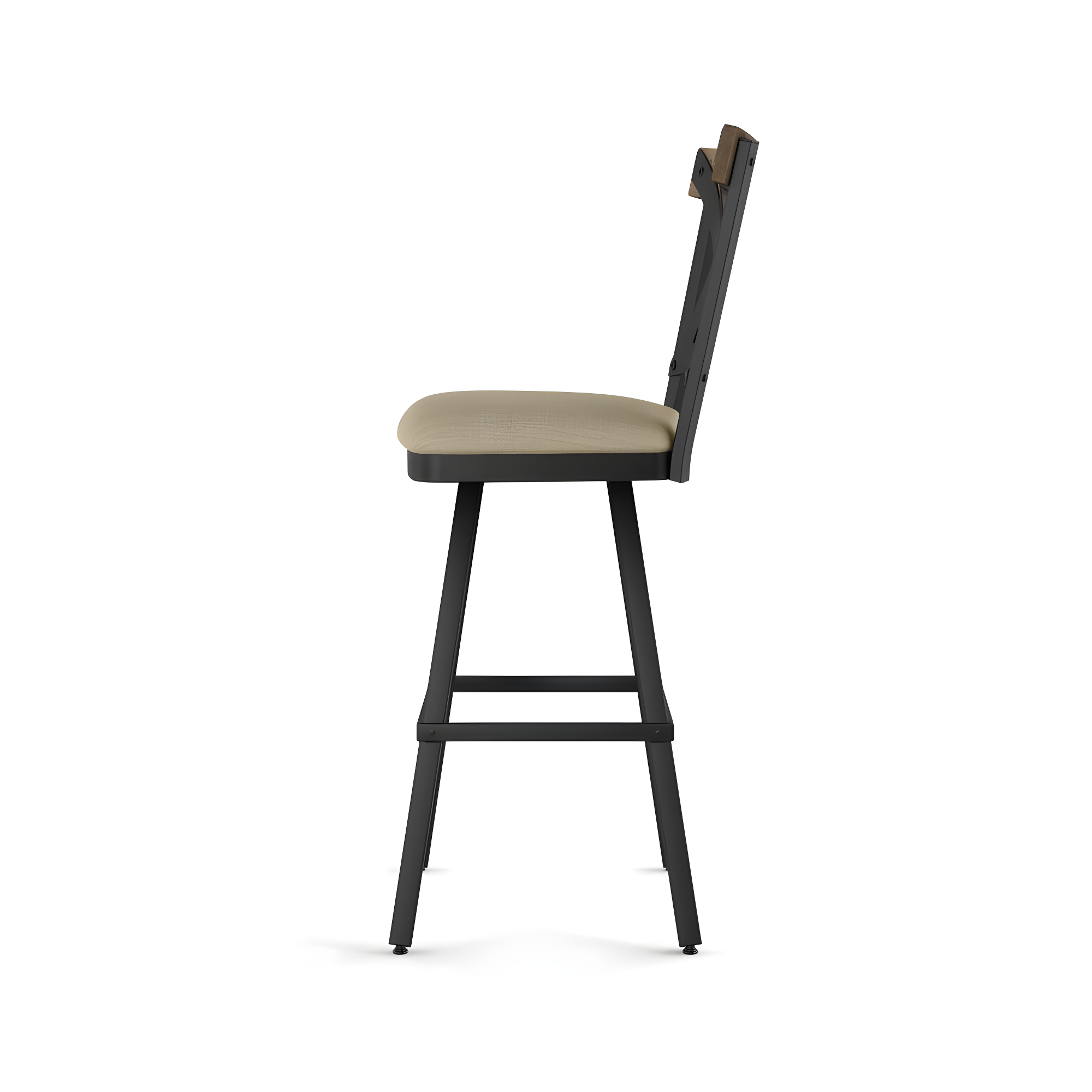 Amisco Snyder 30 In. Bar Stool - Beige Fabric / Black Metal / Beige Wood