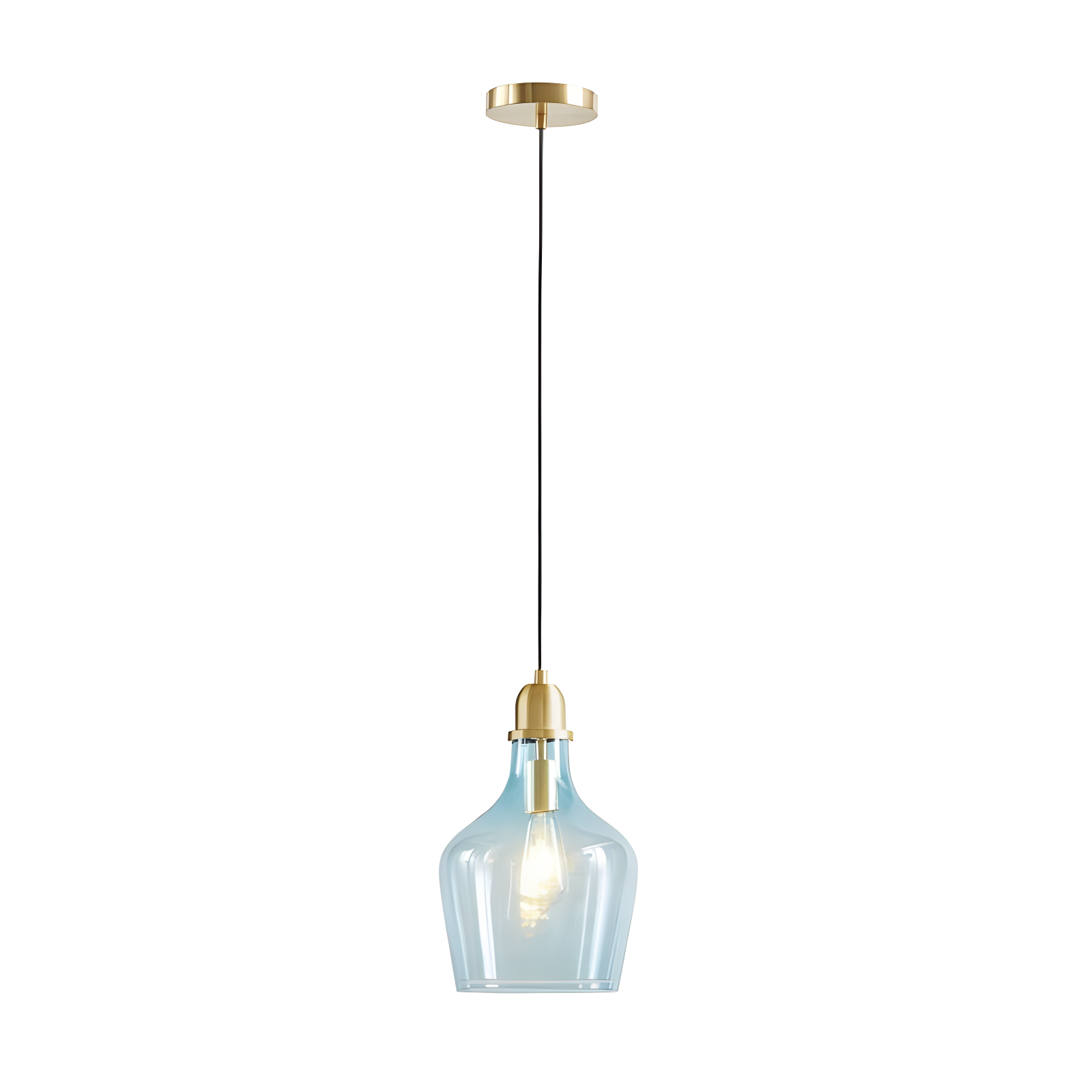 Ink+Ivy 9"x95.5" Auburn Bell Shaped Hanging Glass Simple Industrial Pendant Light Blue