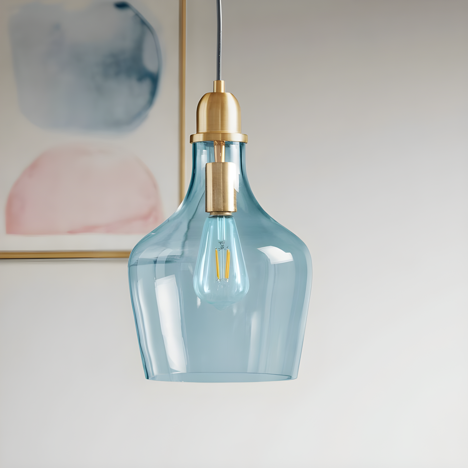 Ink+Ivy 9"x95.5" Auburn Bell Shaped Hanging Glass Simple Industrial Pendant Light Blue