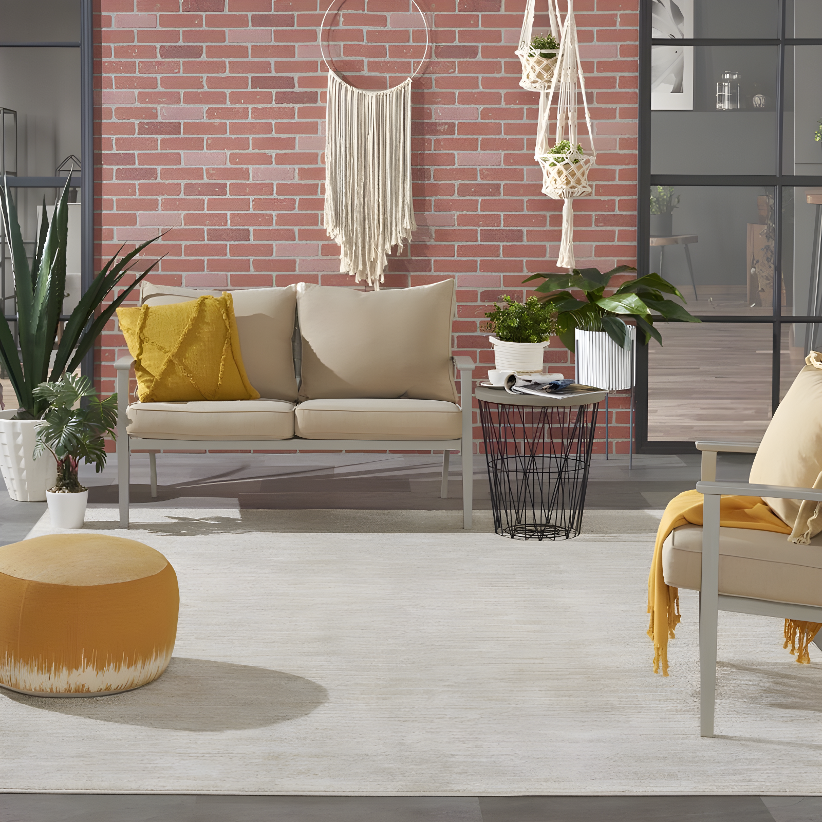 Nourison Essentials Easy Care Indoor Outdoor Area Rug - Ivory Beige 8' x 10'