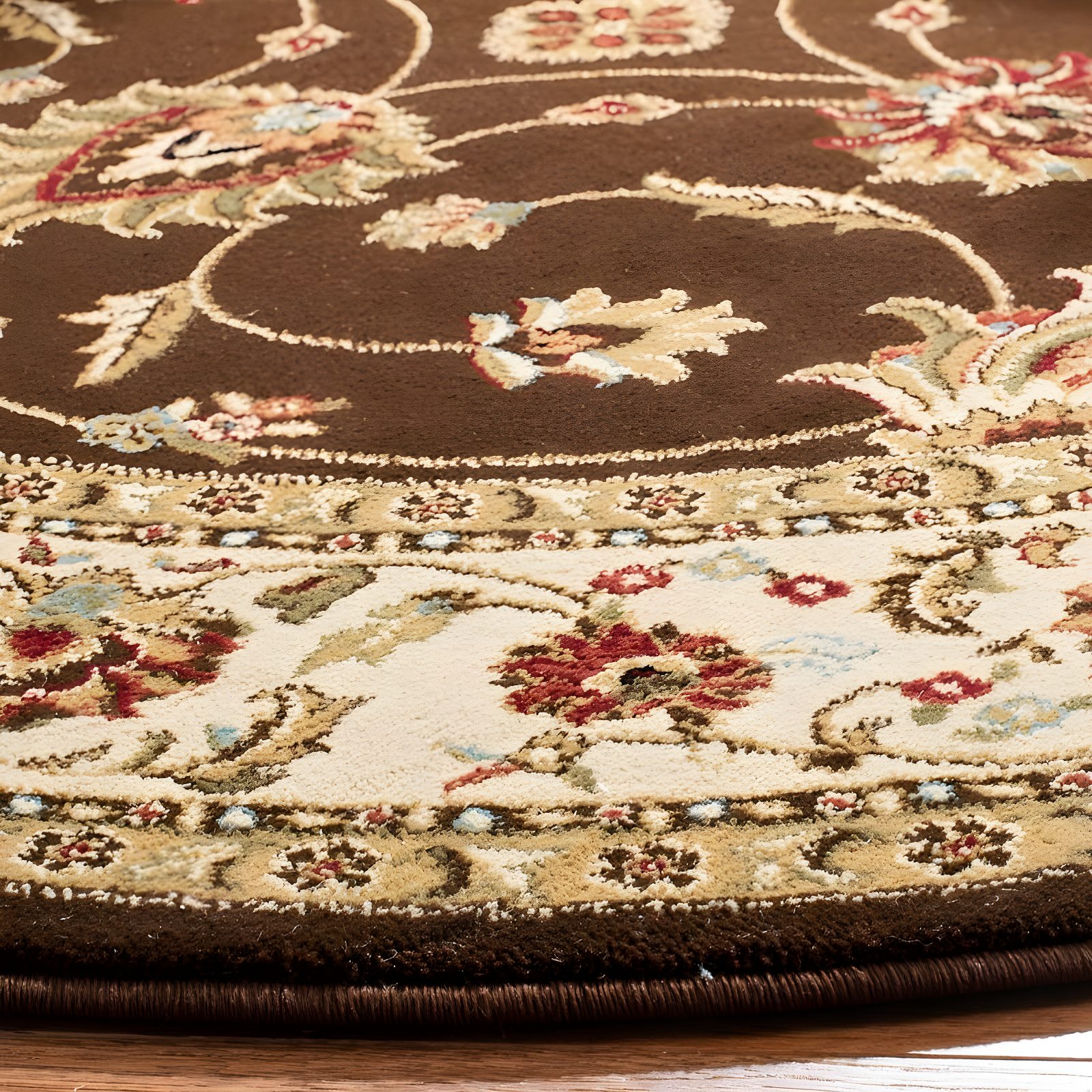 Lyndhurst LNH553 Power Loomed Area Rug - Brown/Ivory - 5'3" Round - Safavieh.