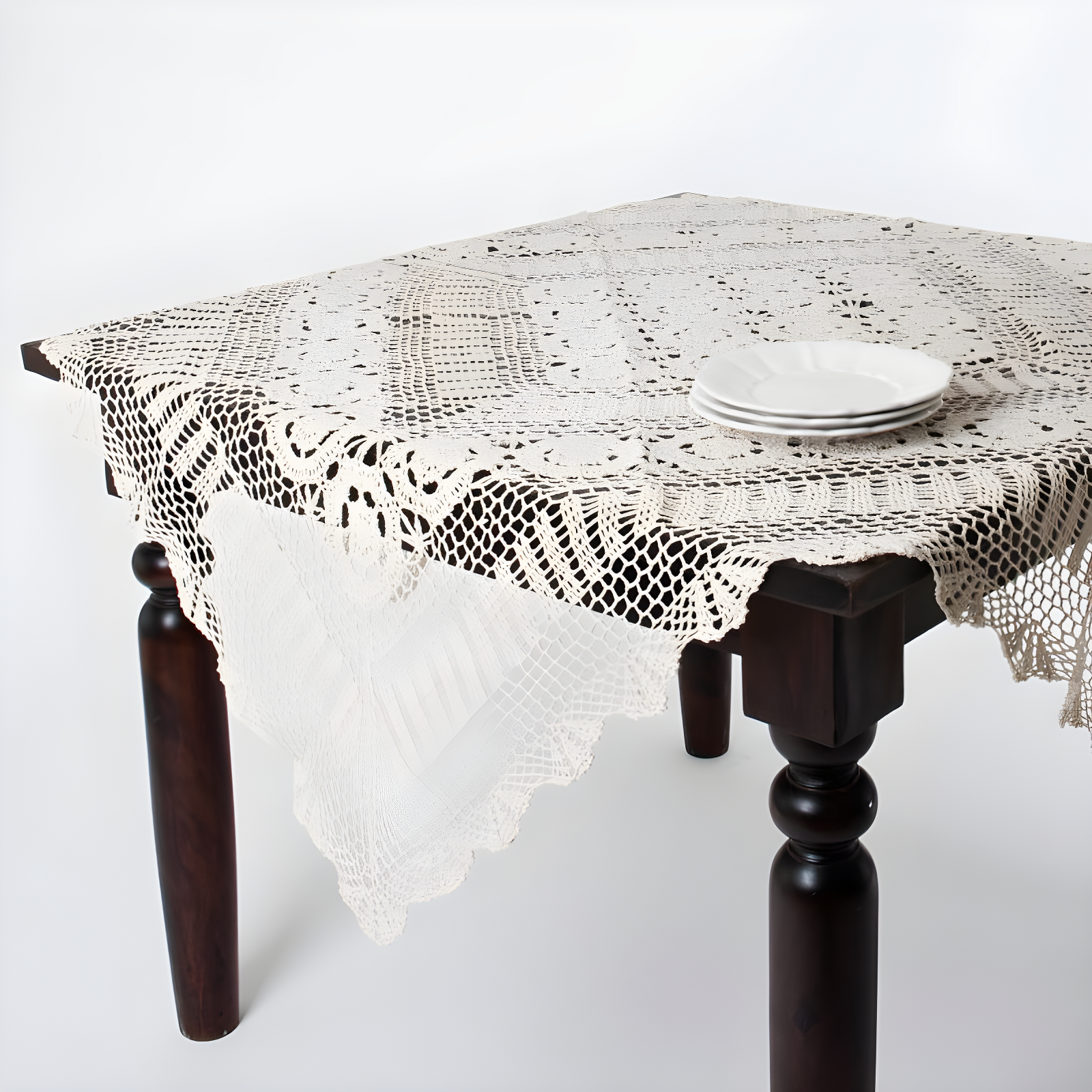 Saro Lifestyle Handmade Crochet Cotton Lace Table Linens, Beige, 36" x 36"