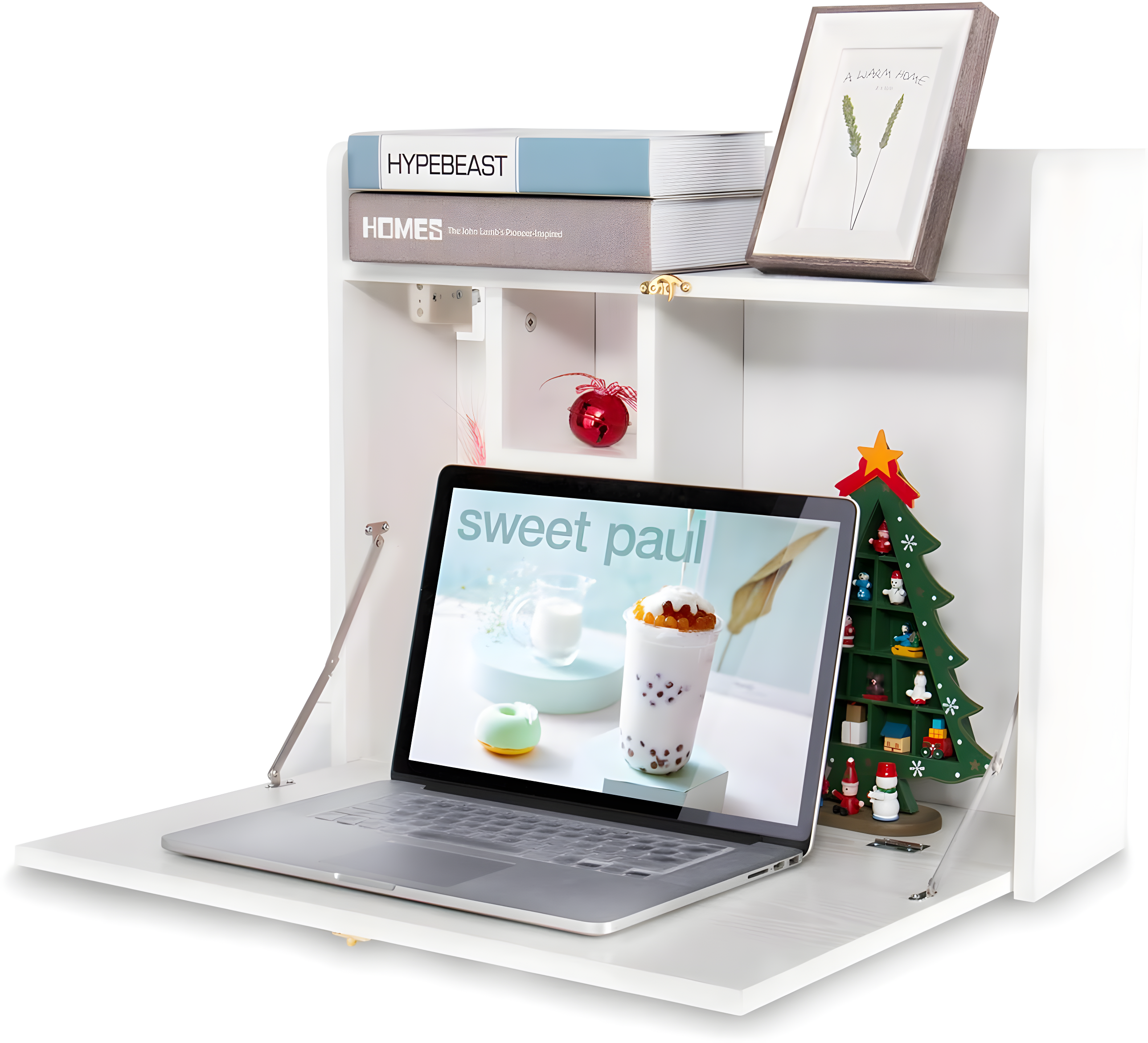 YUSING Wall Mounted Table, Multifunctional Fold Down Wall Mounted Laptop Computer Desk with Storage Compartments for Home, Office, White