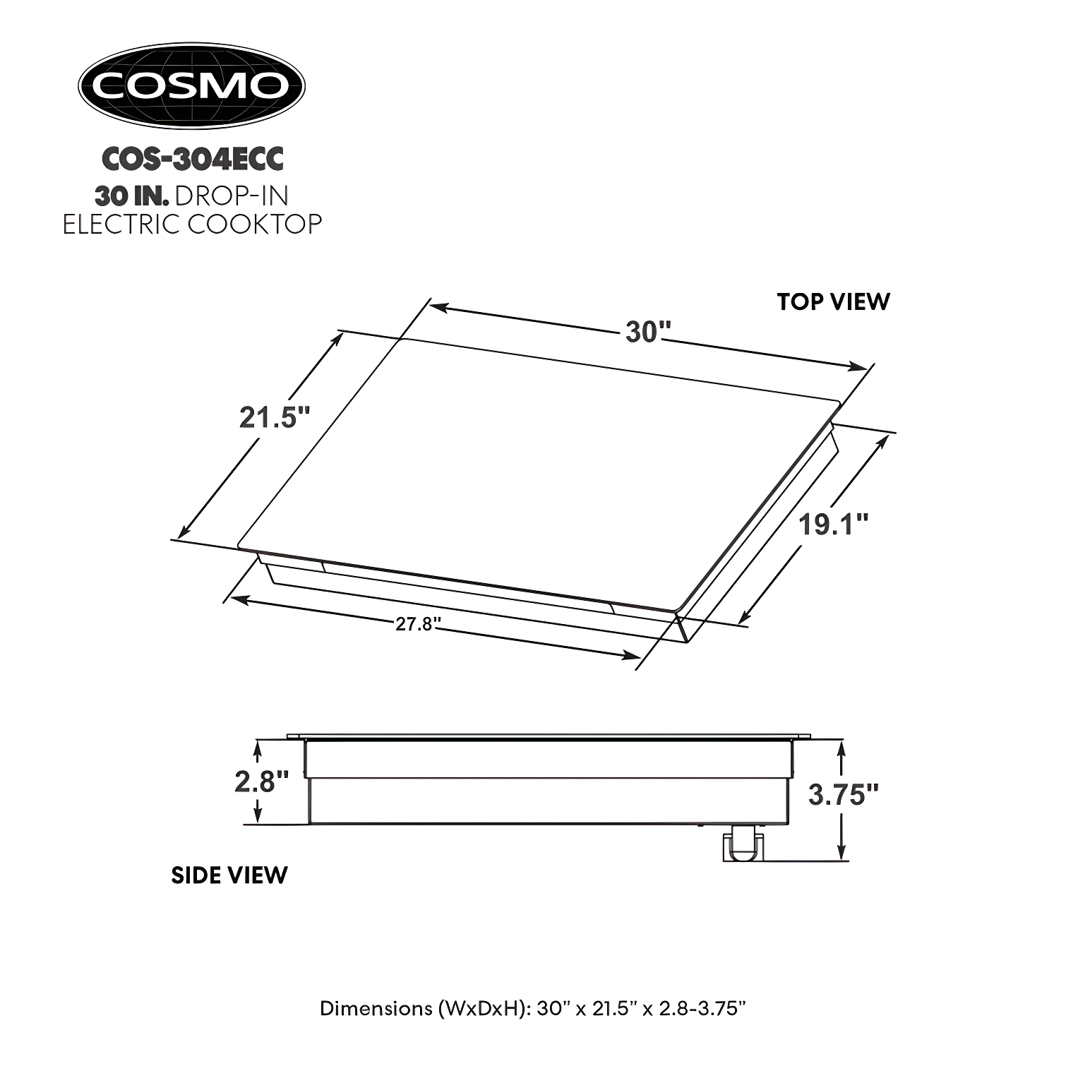 Cosmo 30 in. Electric Ceramic Glass Cooktop with 4 Burners, Dual Zone Elements, Hot Surface Indicator Light and Control Knobs