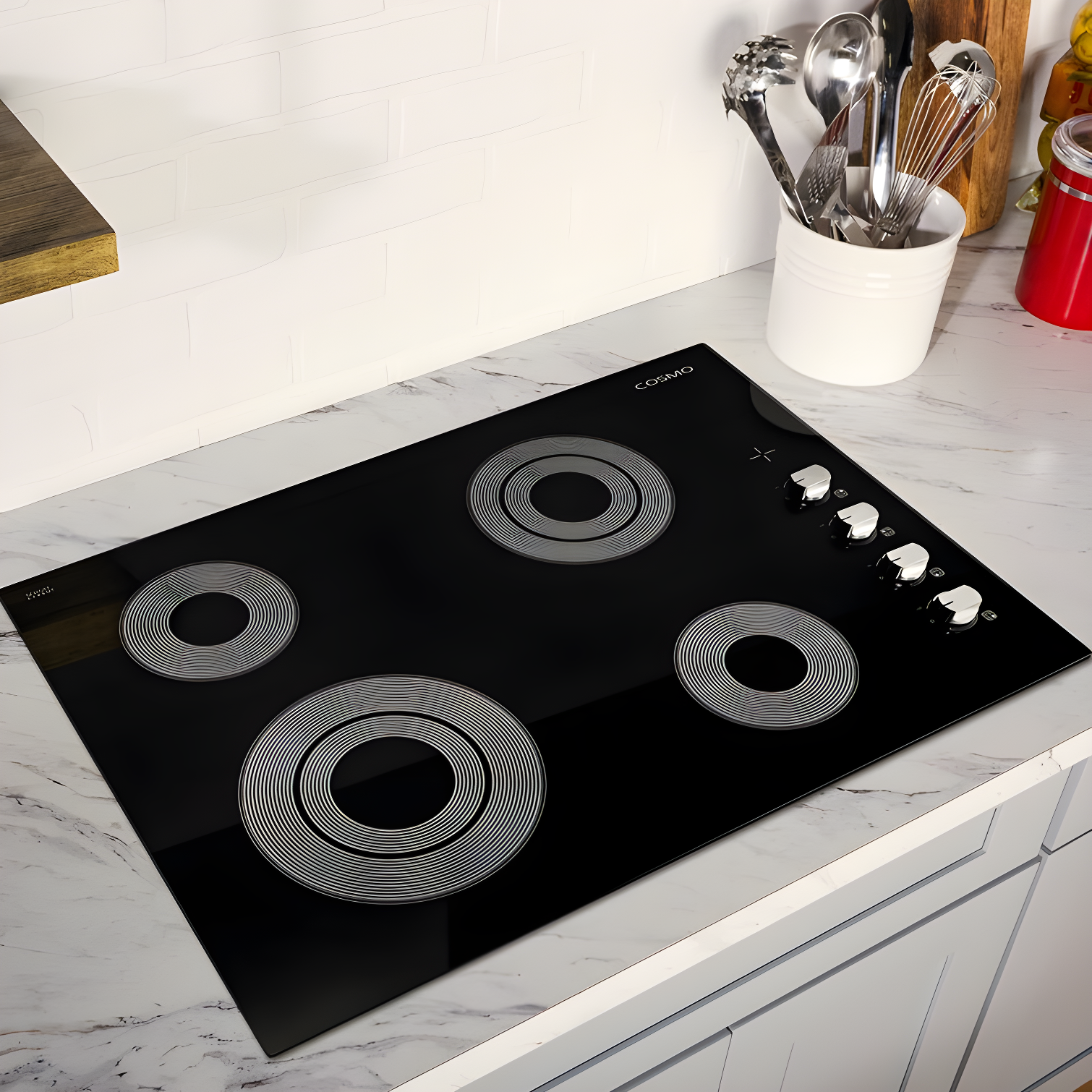 Cosmo 30 in. Electric Ceramic Glass Cooktop with 4 Burners, Dual Zone Elements, Hot Surface Indicator Light and Control Knobs