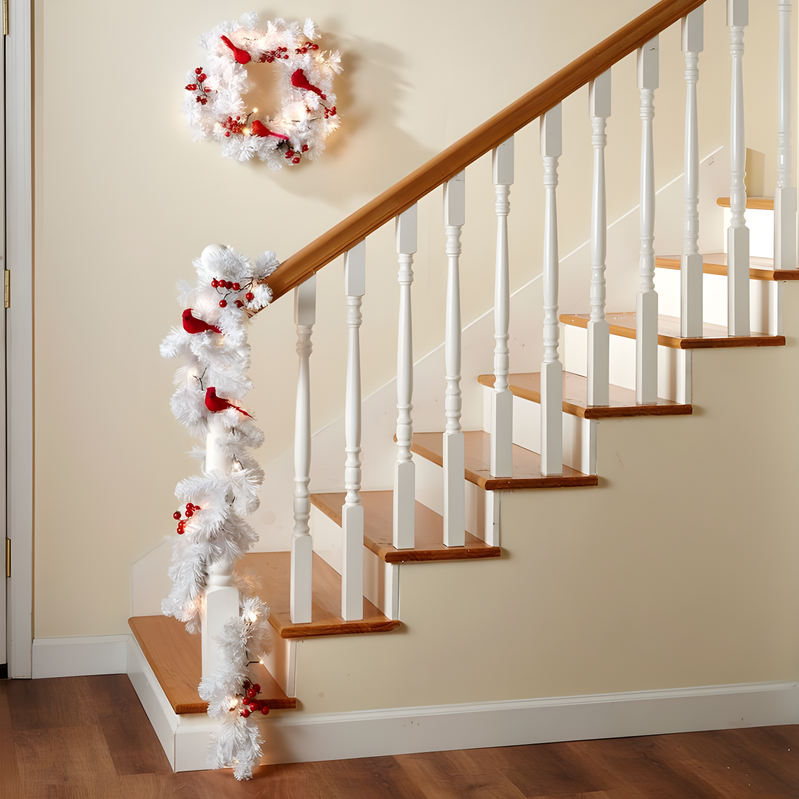 The Lakeside Collection Lighted Snowy Cardinal Holiday Decor - Garland