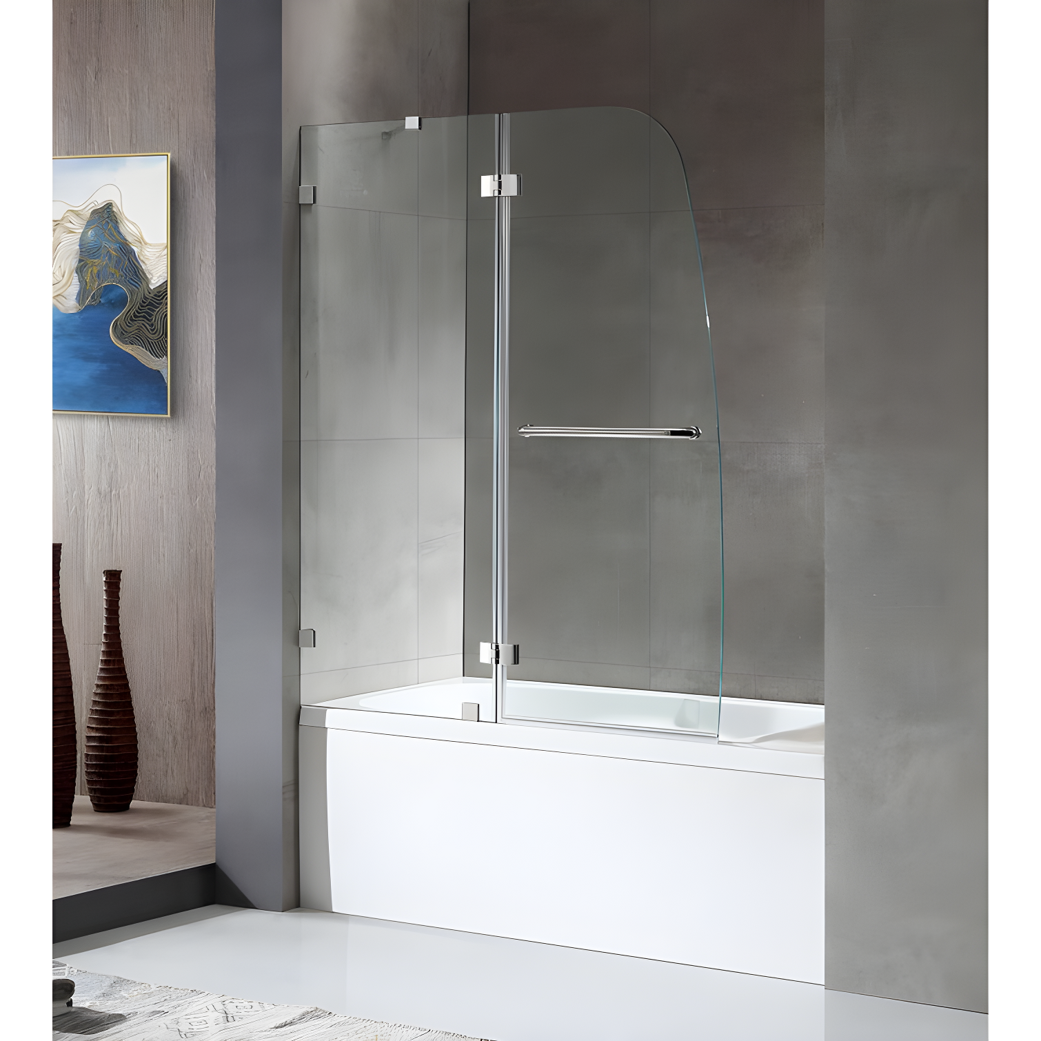 Herald Series 58" H Hinged Frameless Tub Door