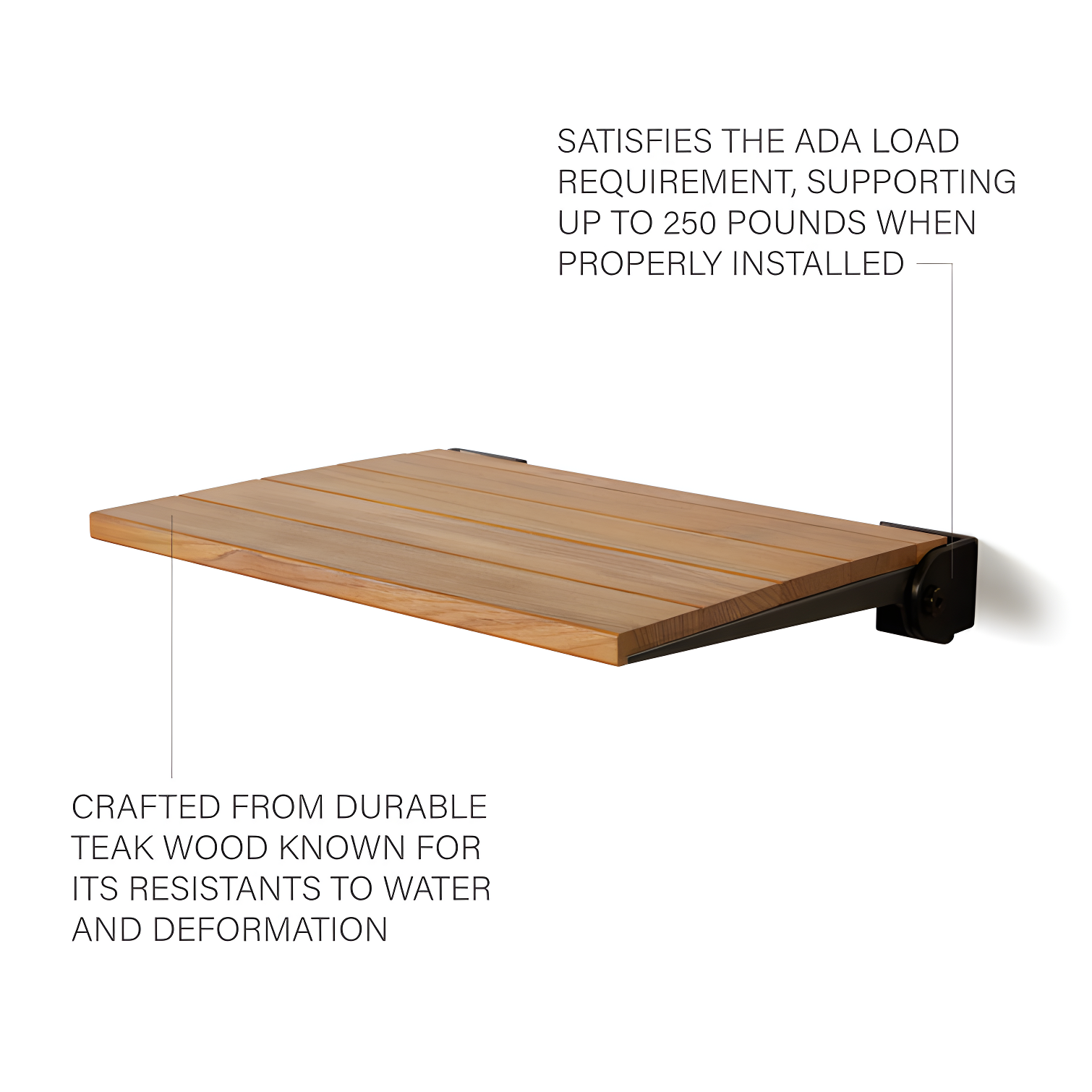 SlimLine Teak Wood Folding Shower Bench Seat