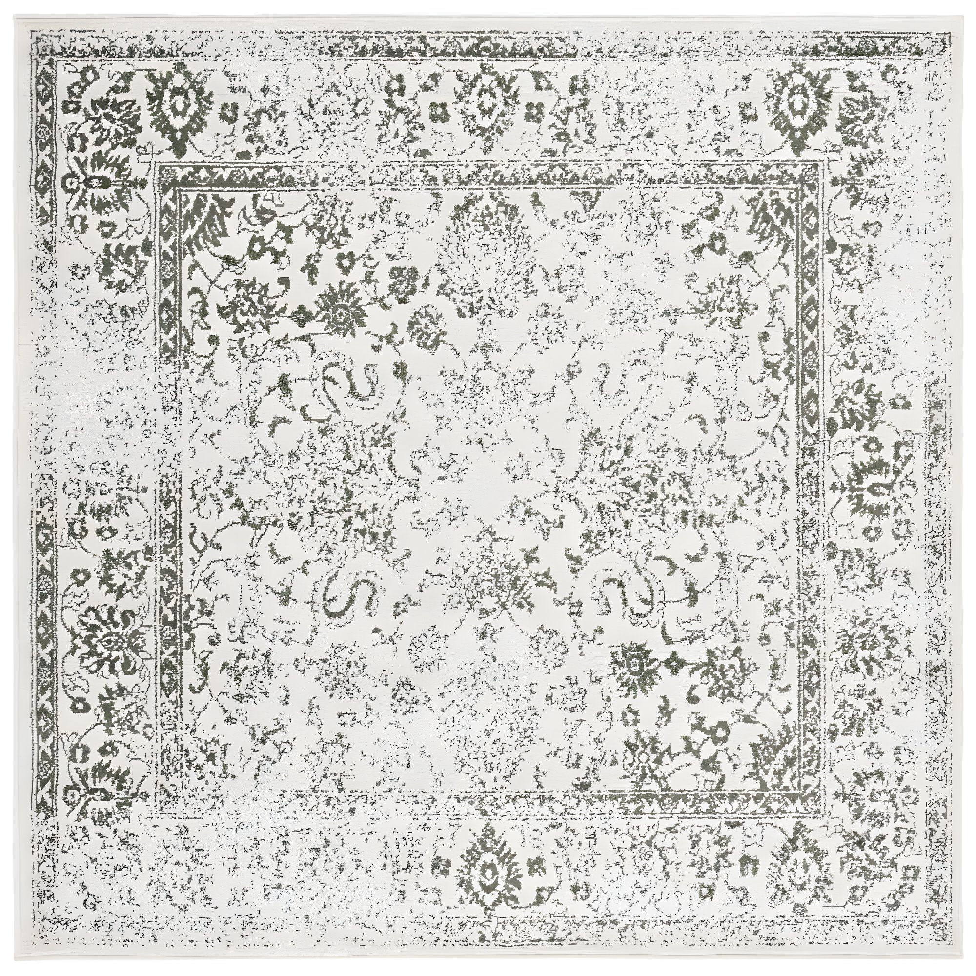 SAFAVIEH Adirondack Wyatt Distressed Area Rug, Ivory/Dark Green, 6' x 6' Square